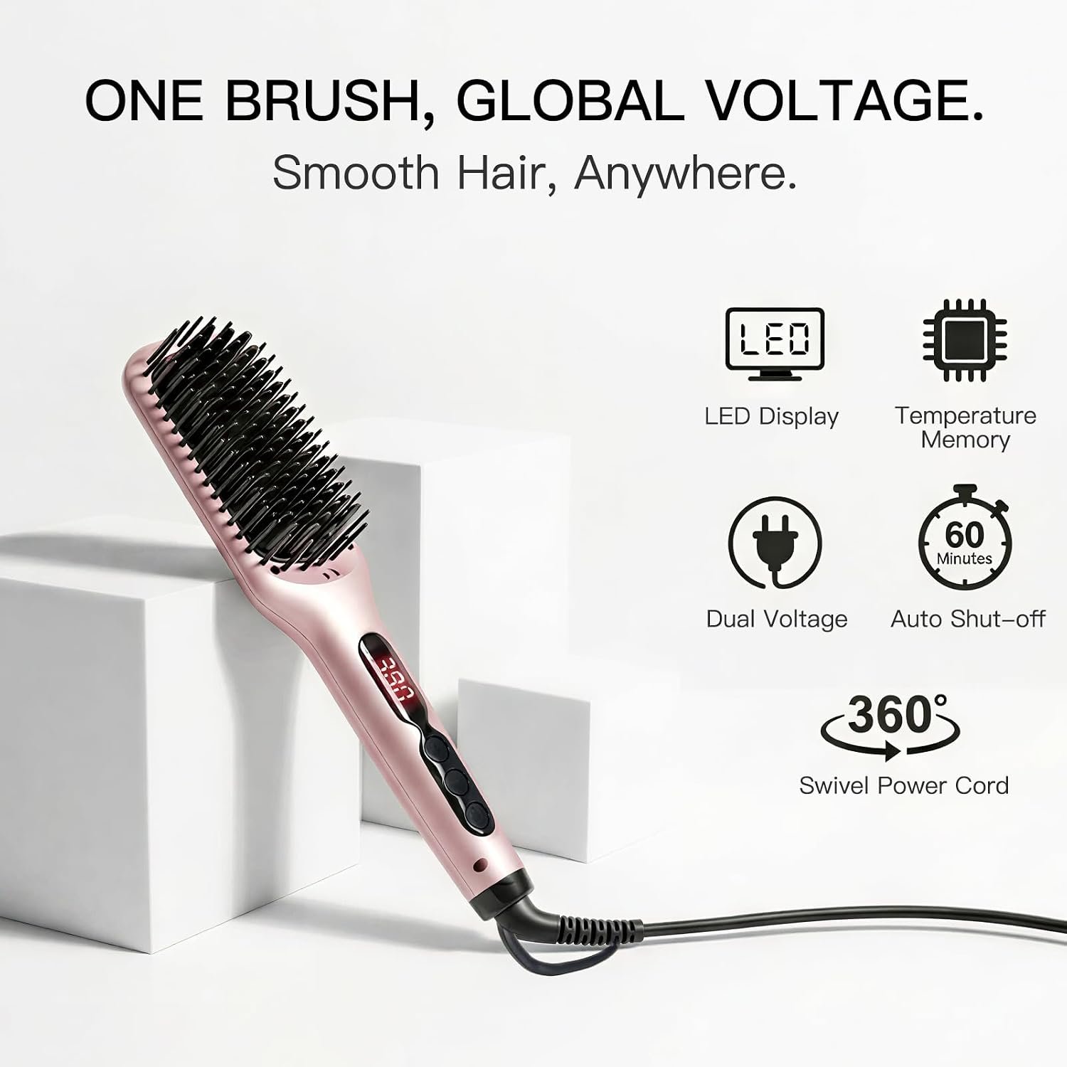 MegaWise Hair Straightener Brush KL1025-2-in-1 Ionic Hair Straightening & Detangling Brush with Adjustable Temperature, Anti-Scald Technology, and Auto Shut-Off - Ideal for All Hair Types - Image 7