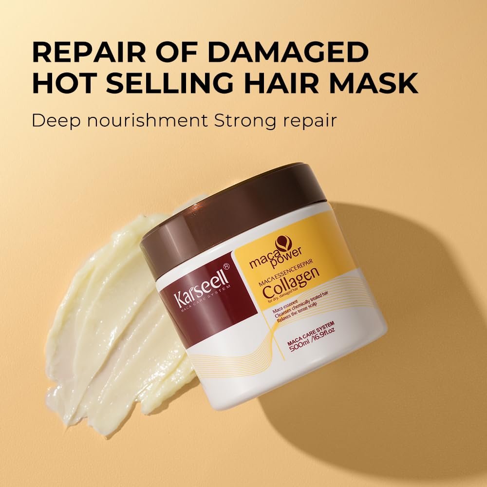 Karseell Collagen Hair Mask & Argan Oil Set, Deep Conditioning Hair Treatment for Dry Damaged Hair, Repair & Moisturize All Hair Types, 16.9 fl oz + 1.69 fl oz - Image 3