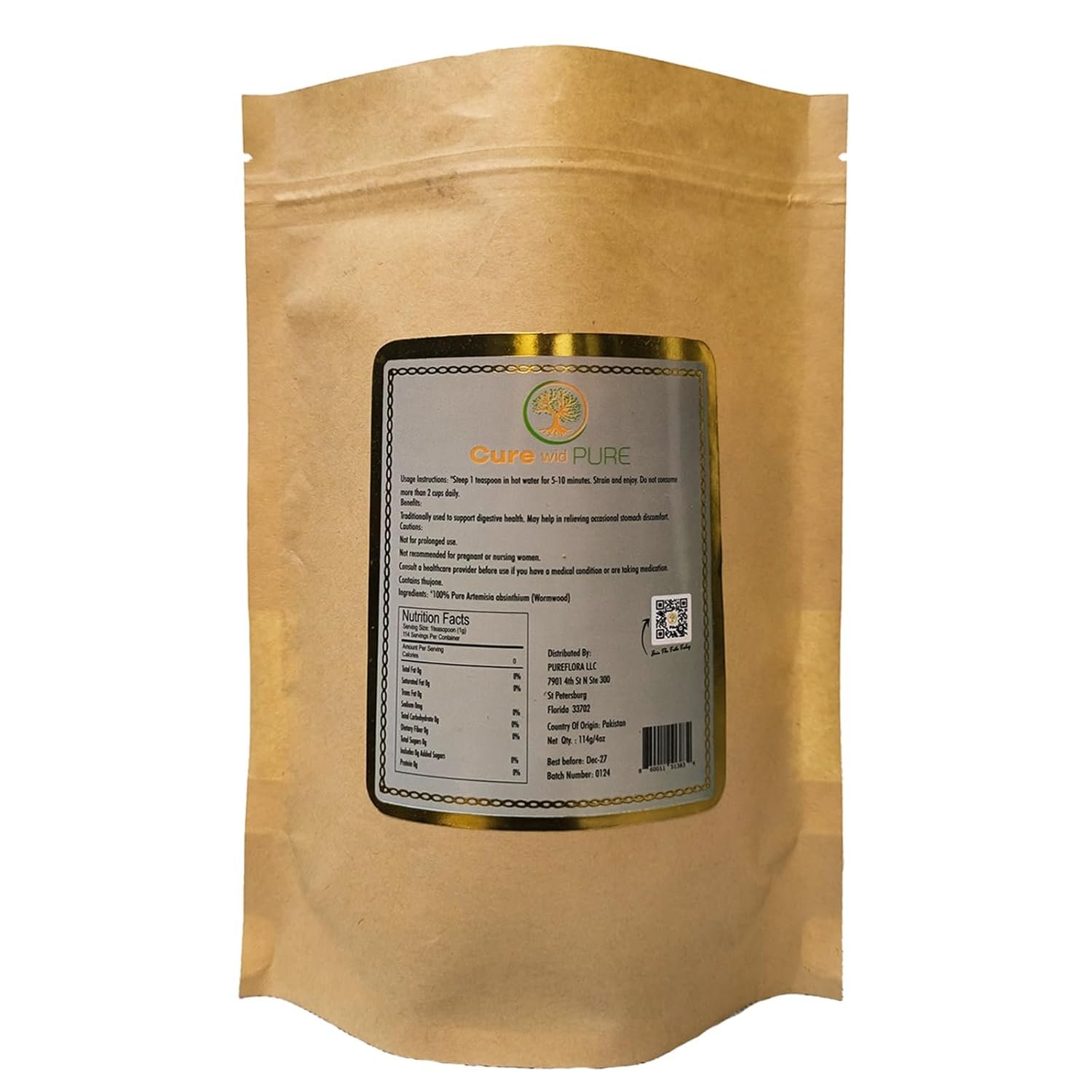 Cure wid Pure Organic Wormwood Herb Dried Cut & Sifted 4oz/114g - Artemisia Absinthium - Non-GMO,Preservative & Additives Free Wormwood Tea In Eco Friendly Resealable Pouch Traditional Herbal Remedy - Image 2