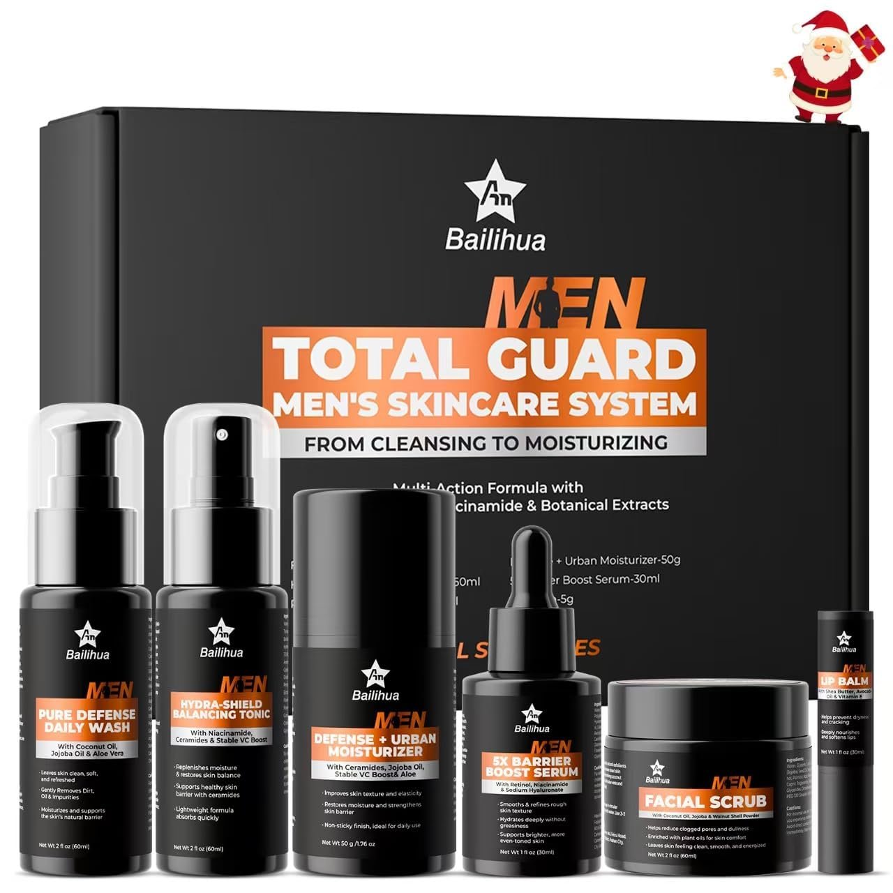 Gift for Men Skincare Men's Skin Care Facial Kit Complete Routine Kit with Niacinamide & Ceramides - Face Cleanser, Scrub, Toner, Serum, Moisturizer Cream, Lip Balm - Christmas, Valentine's Day Gifts - Image 9