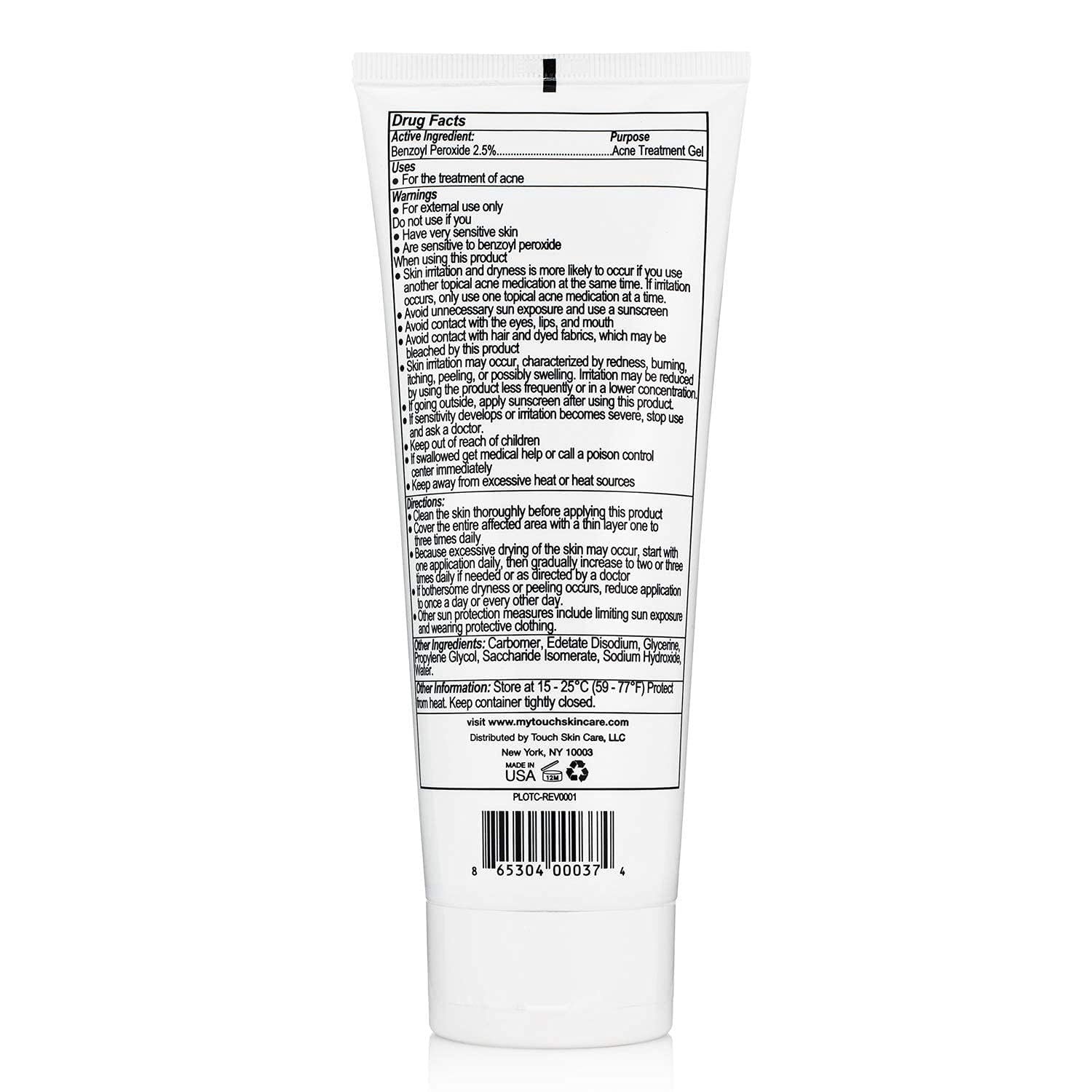 Touch Benzoyl Peroxide 2.5% Gel Cream For Acne - Pimples and Cystic Acne Spot & Daily Face and Back Medication for Adults & Teens – Goes on Clear Lightweight & Non-Drying - Large 8 oz. - Image 5