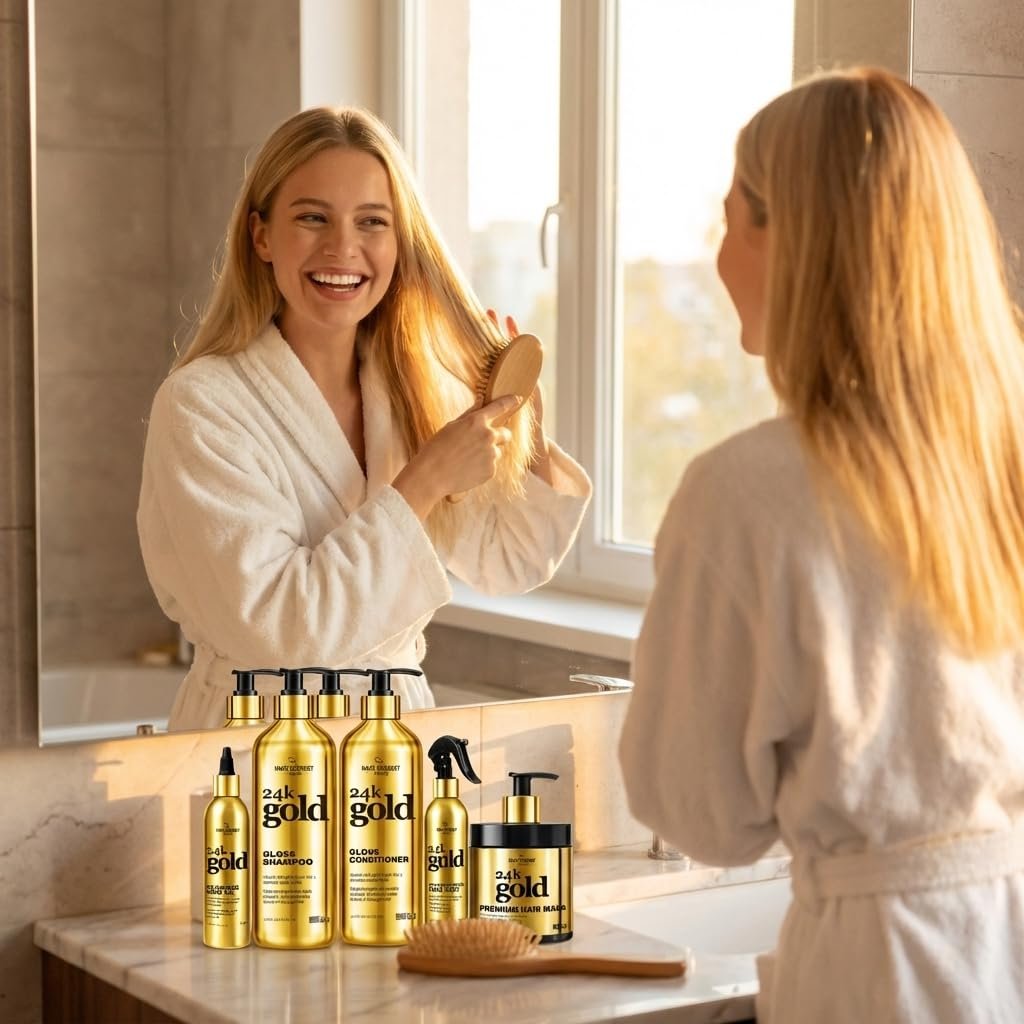 Hair Chemist 24K Gold 5-PC Complete Hair Care Set – Large Shampoo, Conditioner, Hair Oil, Hair Mist & Deep Hair Mask – Strengthening, Hydrating & Shine Enhancing for Dry, Damaged & Color-Treated Hair - Image 5