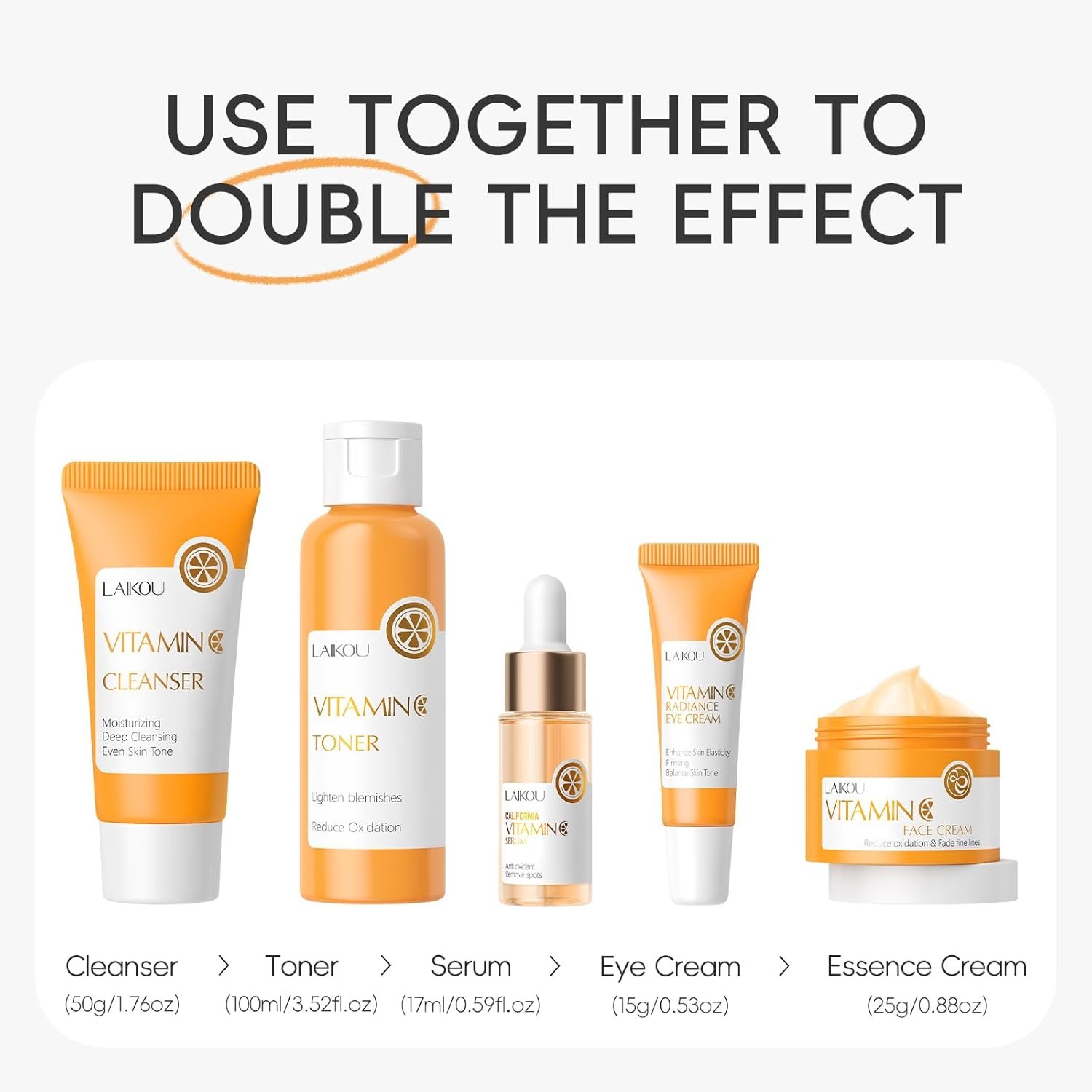 LAIKOU Vitamin C Skin Care, Skin Care Set with Cleanser, Toner, Serum, Eye Cream, Face Cream for Women Teen Girls Mom Daughter Mother's Day Christmas Birthday Beginner Kit TSA-friendly 5pcs - Image 3