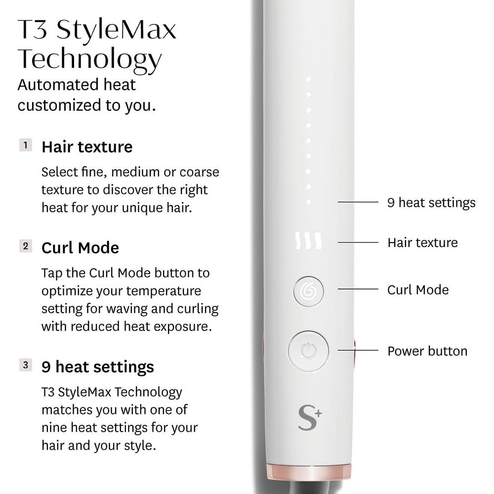 T3 SinglePass StyleMax Professional 1" Ceramic Flat Iron with Custom Heat Automation, 9 Heat Settings, Longer Ceramic Plates, for Straightening, Waving, Curling & Styling - Image 2