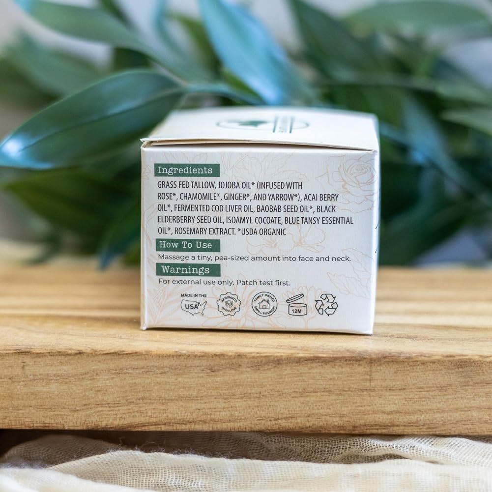 Hearth and Homestead: Handmade Wild Bloom Bio-Active Tallow Face Balm/Cream with Blue Tansy - Hydrate, Nourish, and Protect Skin - .7 oz - Image 5