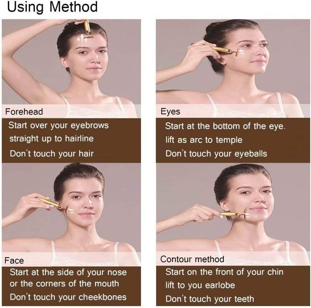 Beauty Bar 24k Gold Skin Care Face Massager Roller, 2 in 1 Electric 3D Roller and T Shape Energy Beauty Bar for Face Lift and Skin Tightening, Handheld Massagers - Image 6