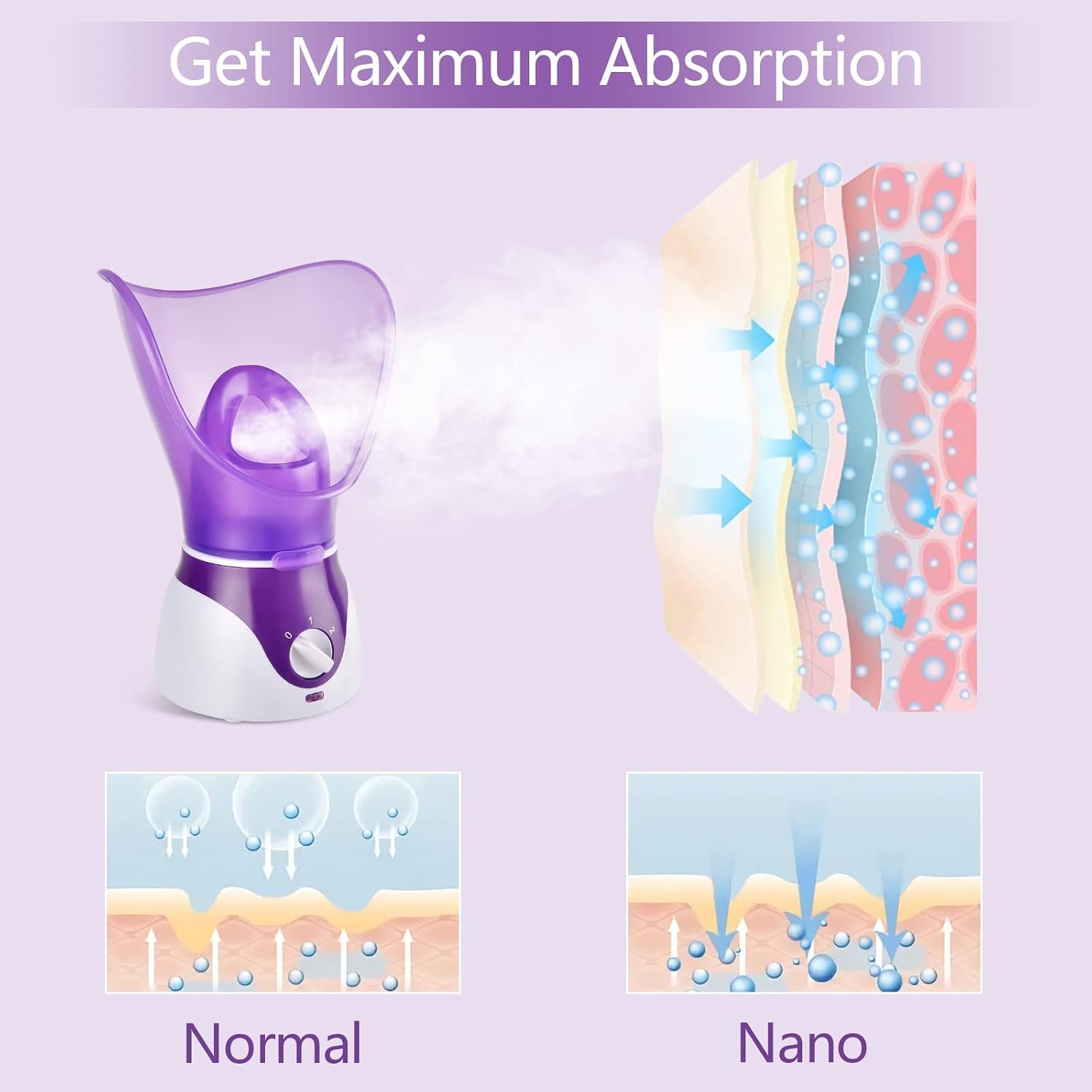 Facial Steamer - Nano Ionic Face Steamer for Deep Cleaning, Hot Mist Face Humidifier Set for Women & Men, Moisturizing Cleansing Pores with Blackhead Remover Kit, Purple - Image 3