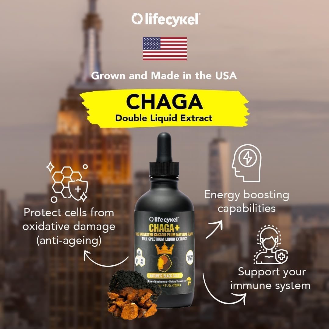 Life Cykel - Chaga Mushroom Extract with Kakadu Plum - Double Extracted Mushroom Tincture - Non-GMO Immune Support Supplement for Adults and Kids - 2 Fl Oz - Image 2