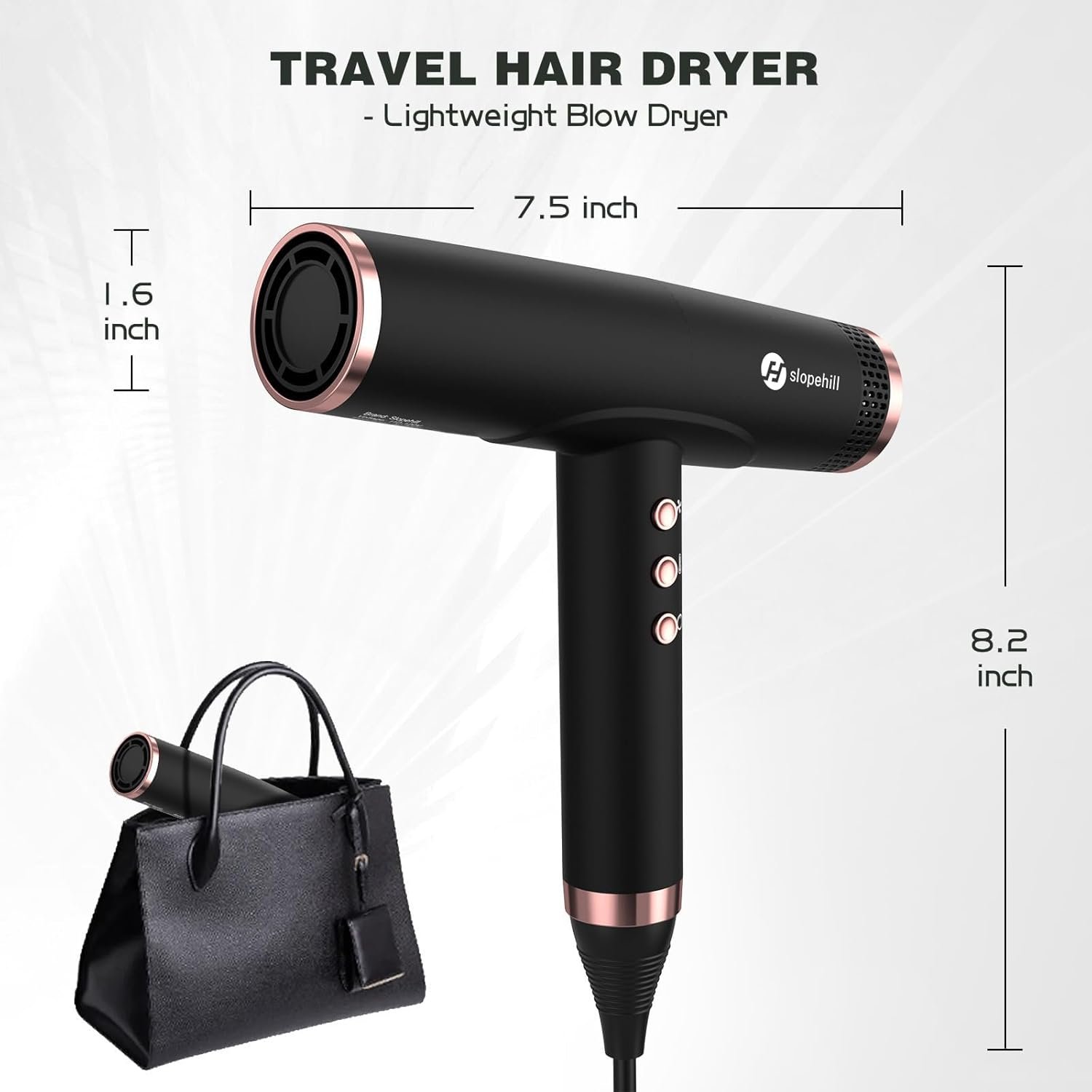 slopehill Professional Ionic Hair Dryer with Diffuser - Lightweight, Compact, Powerful & Fast Salon Blow Dryer with High Speed Brushless Motor for Travel, Women & Men Ceramic, Black - Image 6