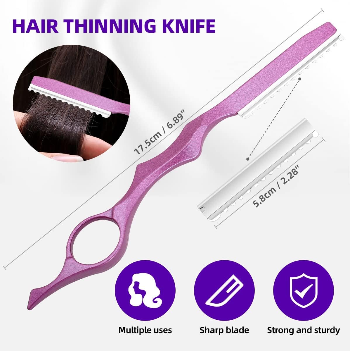 Professional Hair Cutting Scissors Sets Stainless Steel Barber Hairdressing Scissors Multifunctional Salon Thinning Scissors Straight Shears Tools Gifts for Mom Dad Friends (Purple) - Image 4