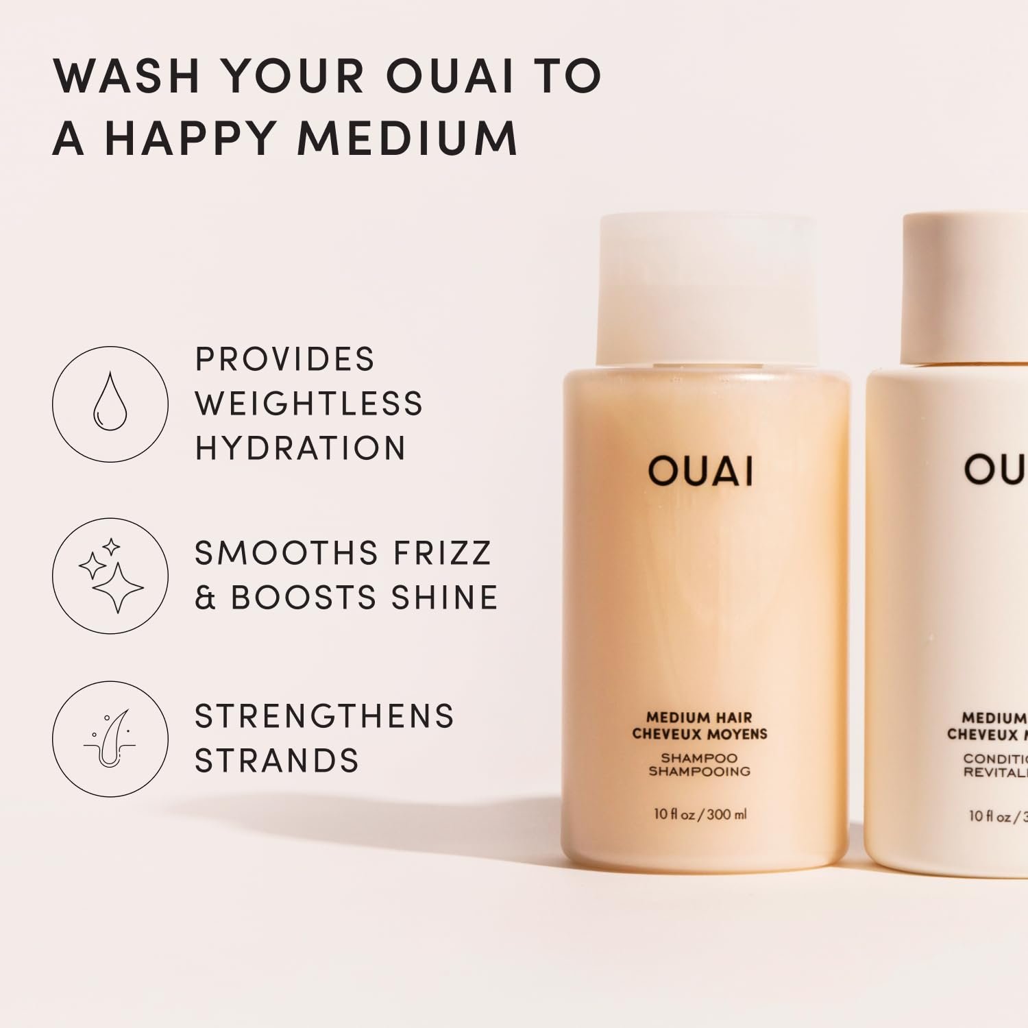 OUAI Medium Hair Shampoo and Conditioner Set - Sulfate-Free Shampoo and Conditioner for Women & Men - Made with Keratin, Shea Butter & Avocado Oil - Free of Parabens & Phthalates (10 Fl Oz) - Image 3
