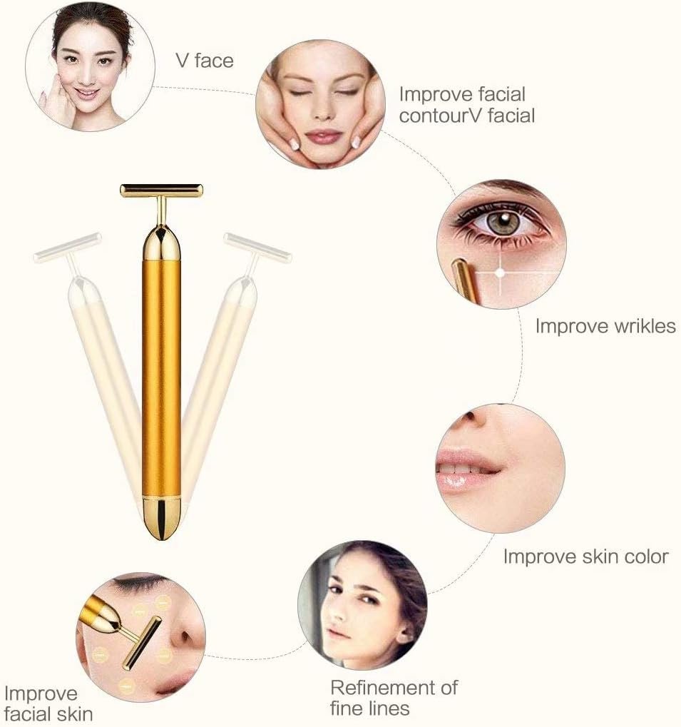 Beauty Bar 24k Gold Skin Care Face Massager Roller, 2 in 1 Electric 3D Roller and T Shape Energy Beauty Bar for Face Lift and Skin Tightening, Handheld Massagers - Image 5