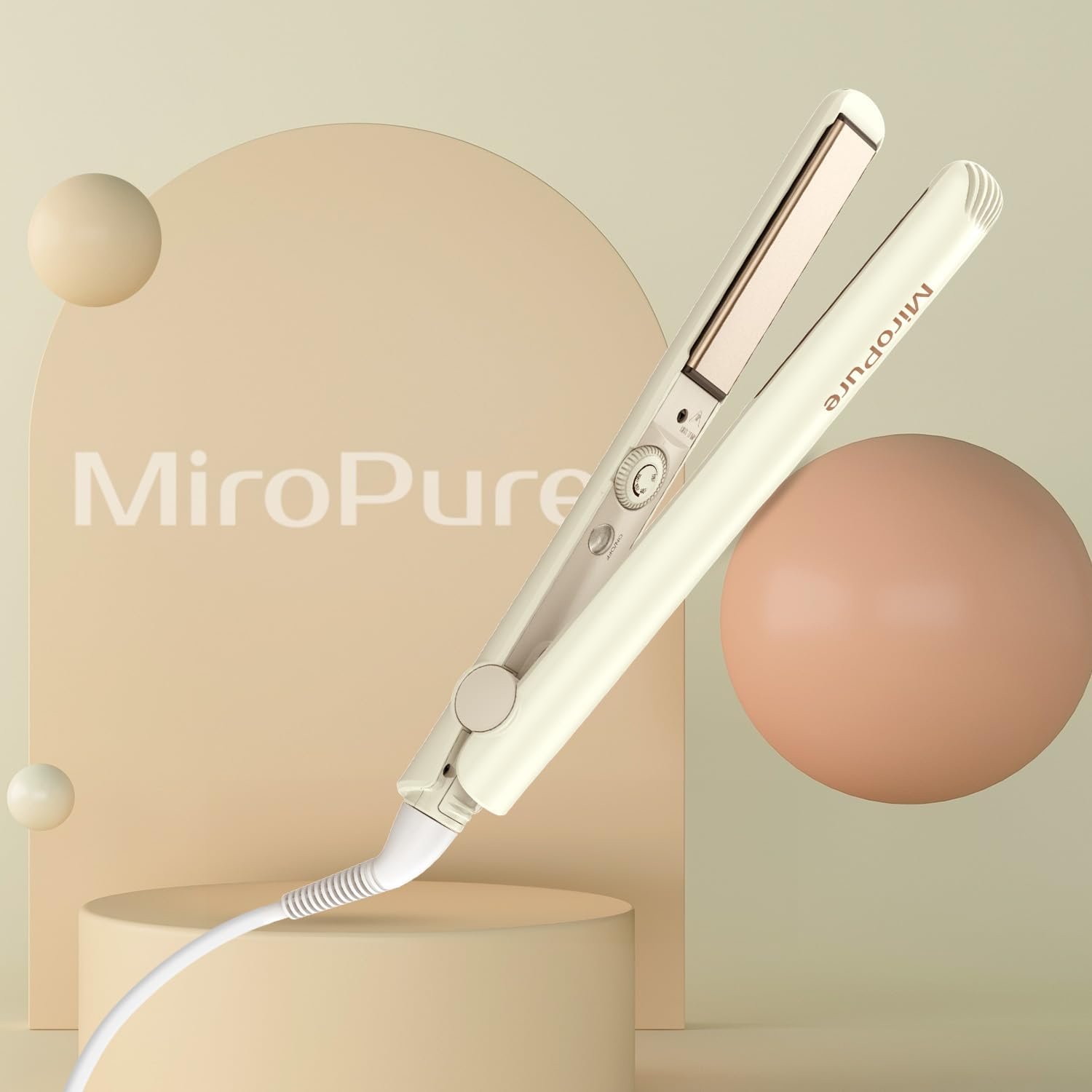 MiroPure 1 Inch Flat Iron, Hair Straightener with 30S Fast Heating & 60min Auto Shut-Off, Hair Straightener and Curler 2 in 1 with 3D Ceramic Floating Plates, Beige - Image 7