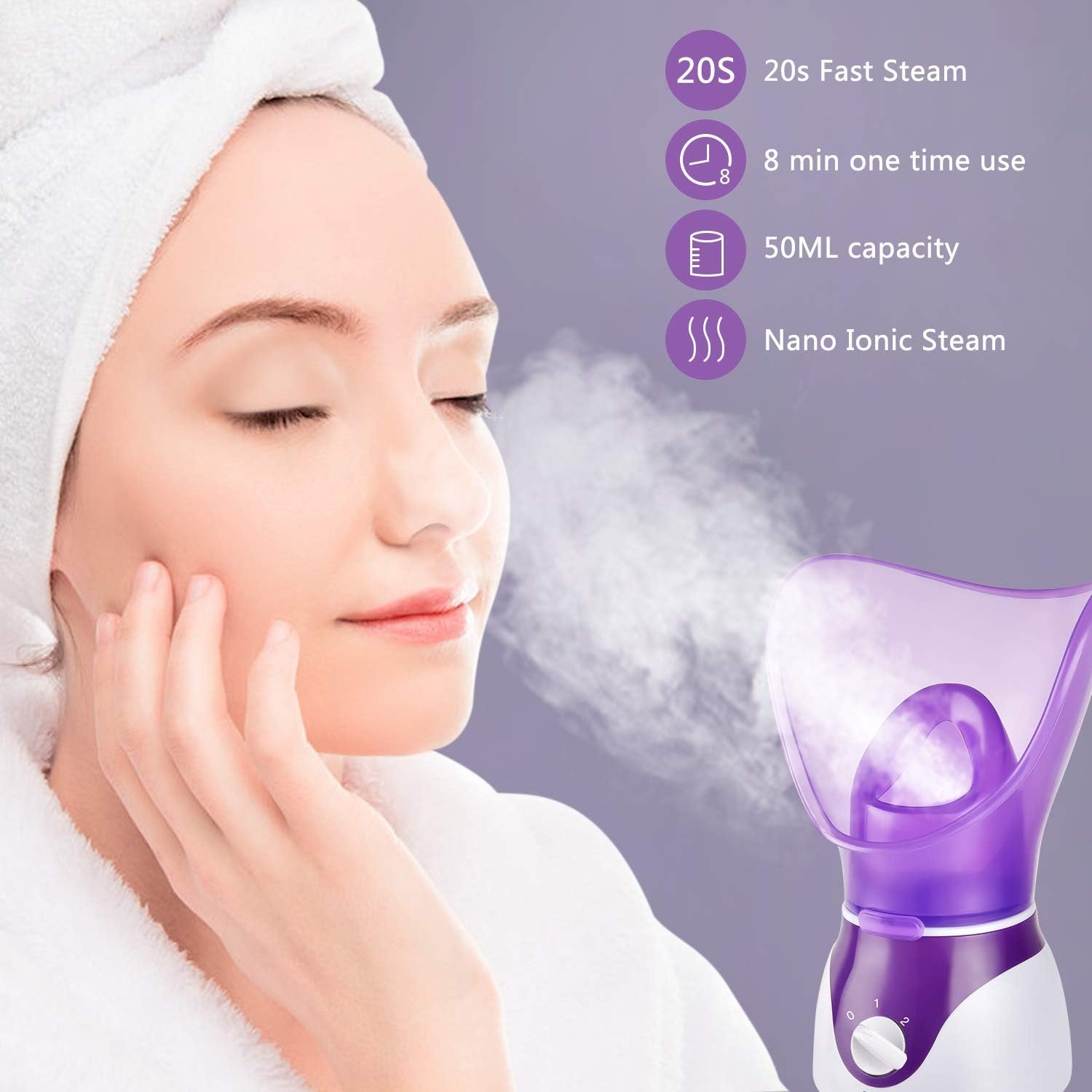 Facial Steamer for Face, Face Steamer for Facial Deep Cleaning, Nano Ionic Facial Steamer for Unclogs Pores, Hydrating (Purple, Include Blackhead Remover Kit, Brush, Headband) - Image 5