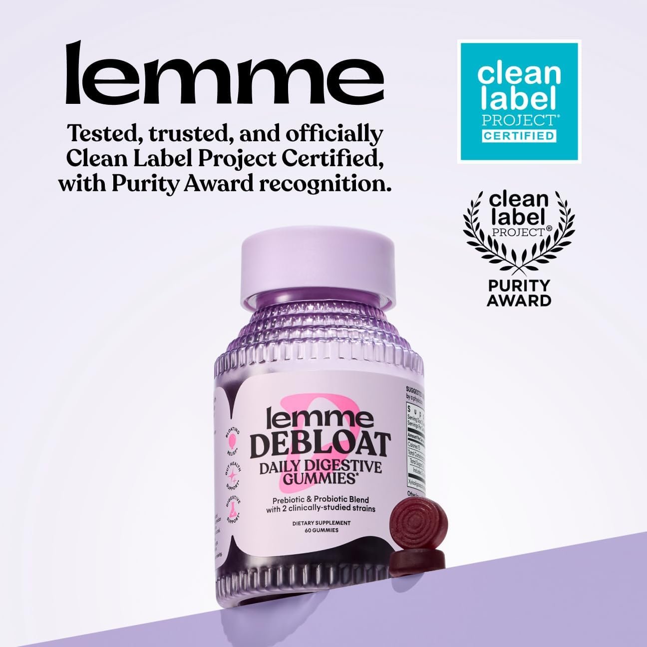 Lemme Debloat - Digestive & Gut Health Gummies with 2 Clinically Studied Probiotics & Prebiotic, Vegetarian, Gluten Free, Non GMO, BlackBerry Flavor (60 Count) - Image 5