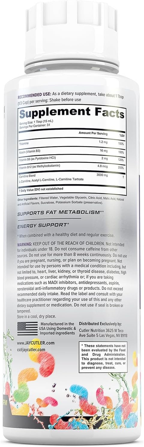 Cutler Nutrition Liquid L-Carnitine Fat Burner Supplement with Acetyl L-Carnitine & L-Carnitine Tartrate - Fat Burner Formula for Optimal Absorption, Energy & Muscle Support | Sour Gummy Flavor - Image 2