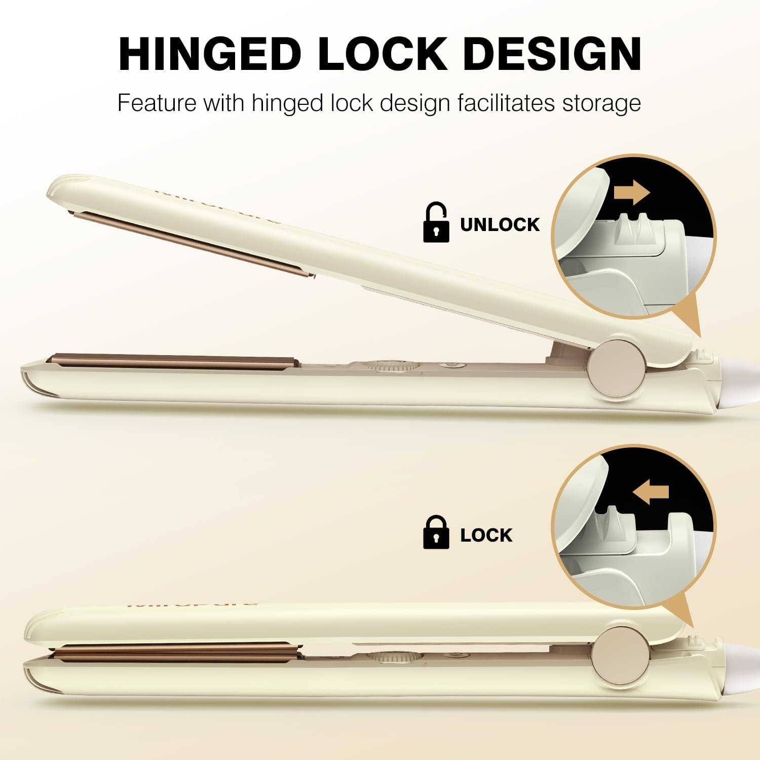 MiroPure 1 Inch Flat Iron, Hair Straightener with 30S Fast Heating & 60min Auto Shut-Off, Hair Straightener and Curler 2 in 1 with 3D Ceramic Floating Plates, Beige - Image 6