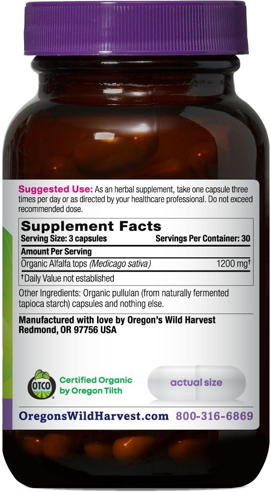 Oregon's Wild Harvest Alfalfa Capsules USDA Certified Organic Herbal Supplements, 90 Count - Image 2