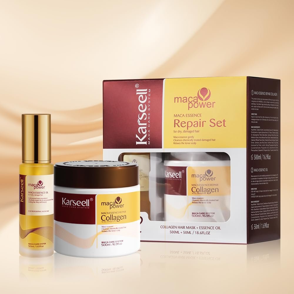 Karseell Collagen Hair Mask & Argan Oil Set, Deep Conditioning Hair Treatment for Dry Damaged Hair, Repair & Moisturize All Hair Types, 16.9 fl oz + 1.69 fl oz - Image 8