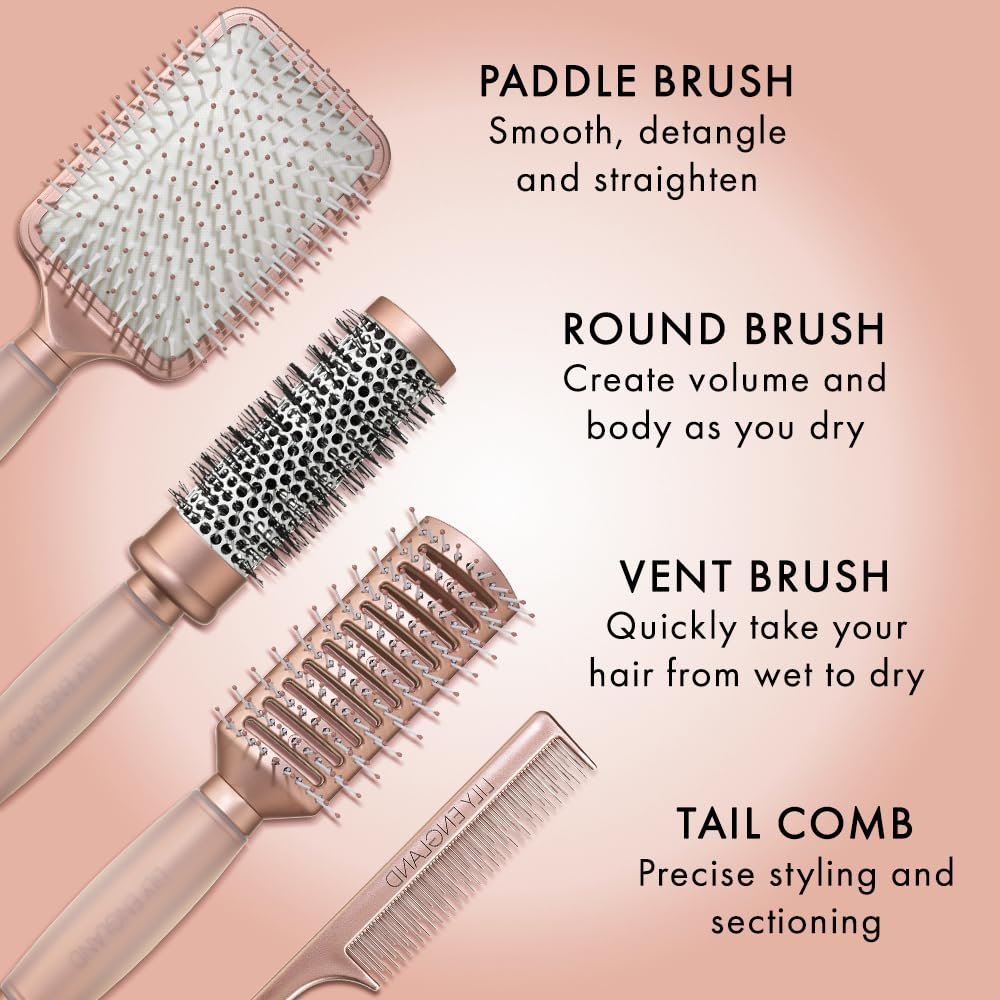 Luxury Hair Brush Gift Set for Women & Girls - Lily England 4-Piece Professional Styling Collection - Premium Ladies Gift Set | Elegant Gifts for Women for All Hair Types - Matte Rose Gold - Image 5