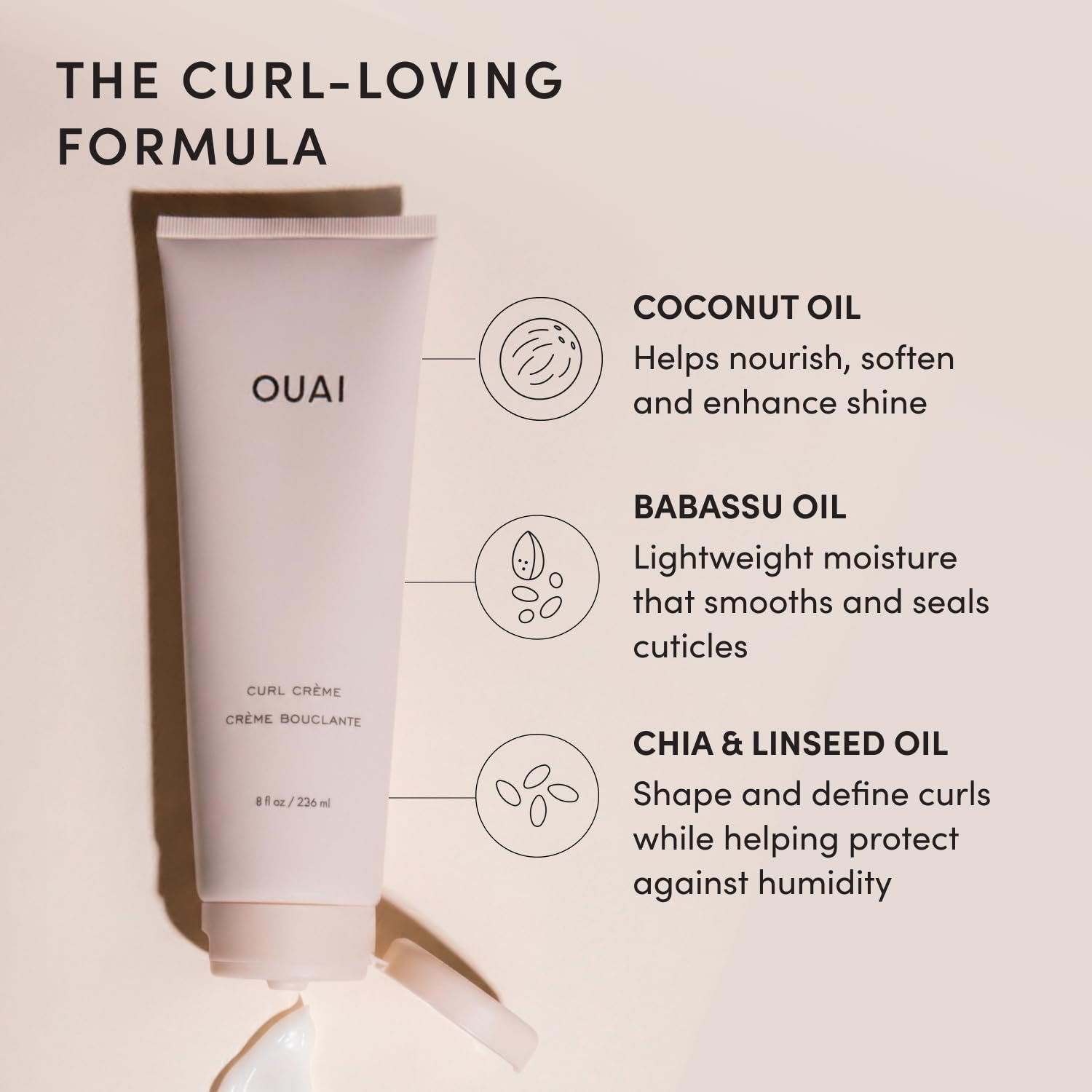 OUAI Curl Cream - Curl Defining Cream with Chia & Linseed Oil - Enhances Definition, Hydration & Shine - Tames Frizz & Protects from Humidity - Silicone-Free Curly Hair Products for Women (8 oz) - Image 5