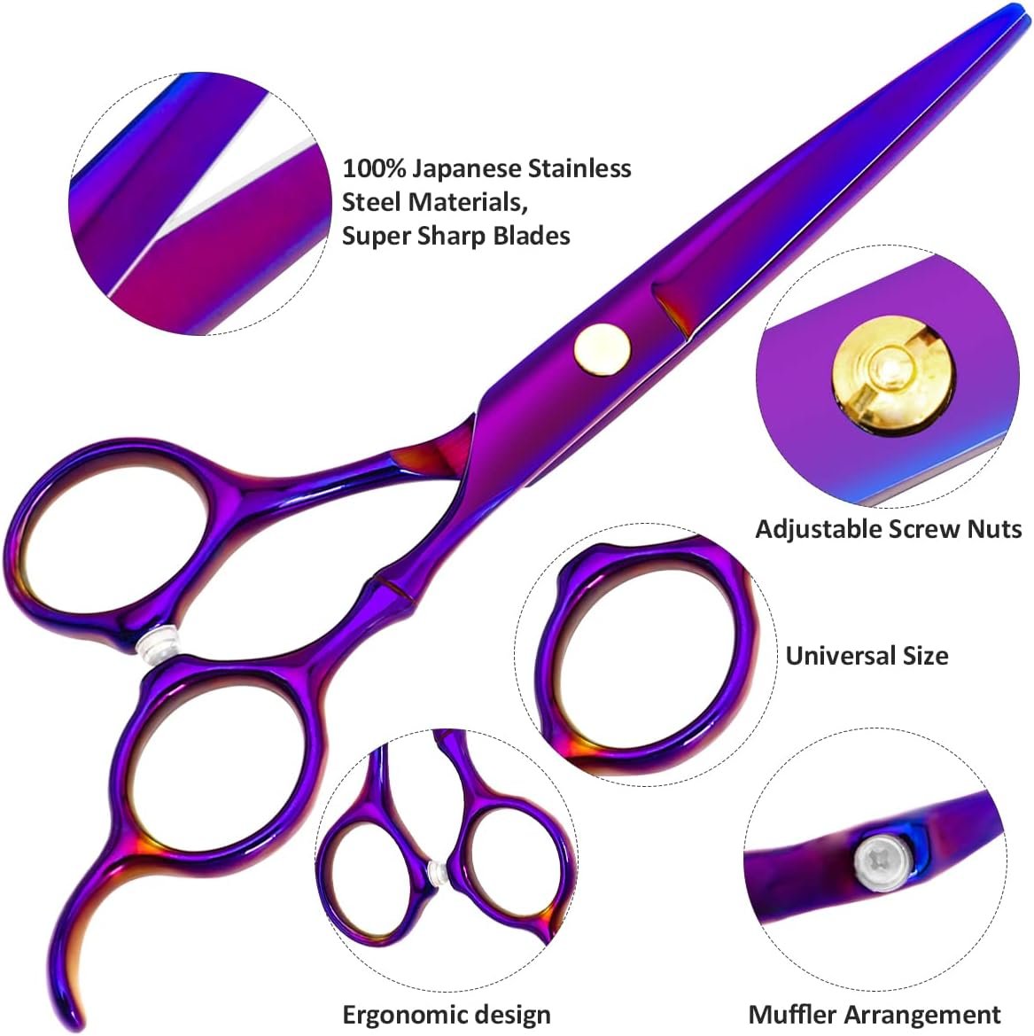 Professional Hair Cutting Scissors Sets Stainless Steel Barber Hairdressing Scissors Multifunctional Salon Thinning Scissors Straight Shears Tools Gifts for Mom Dad Friends (Purple) - Image 2