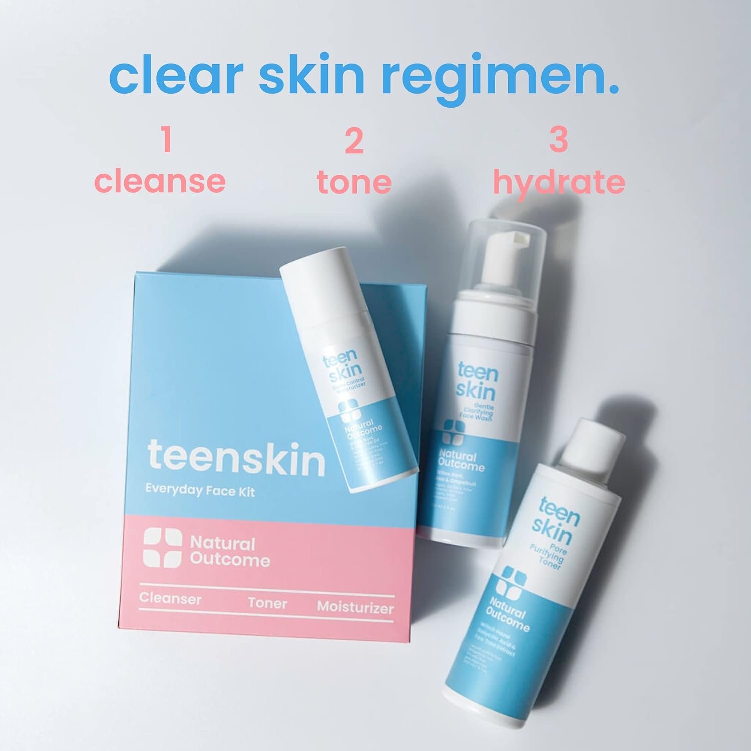 Teen Skin Care Kit 3-Step | Acne Face Wash Skin Care Regimen | Teen Skin Face Wash, Toner, & Moisturizer | Perfect for Teens Preteens & Kids Looking to Prevent Acne | 3 Pc Kit by Natural Outcome - Image 2
