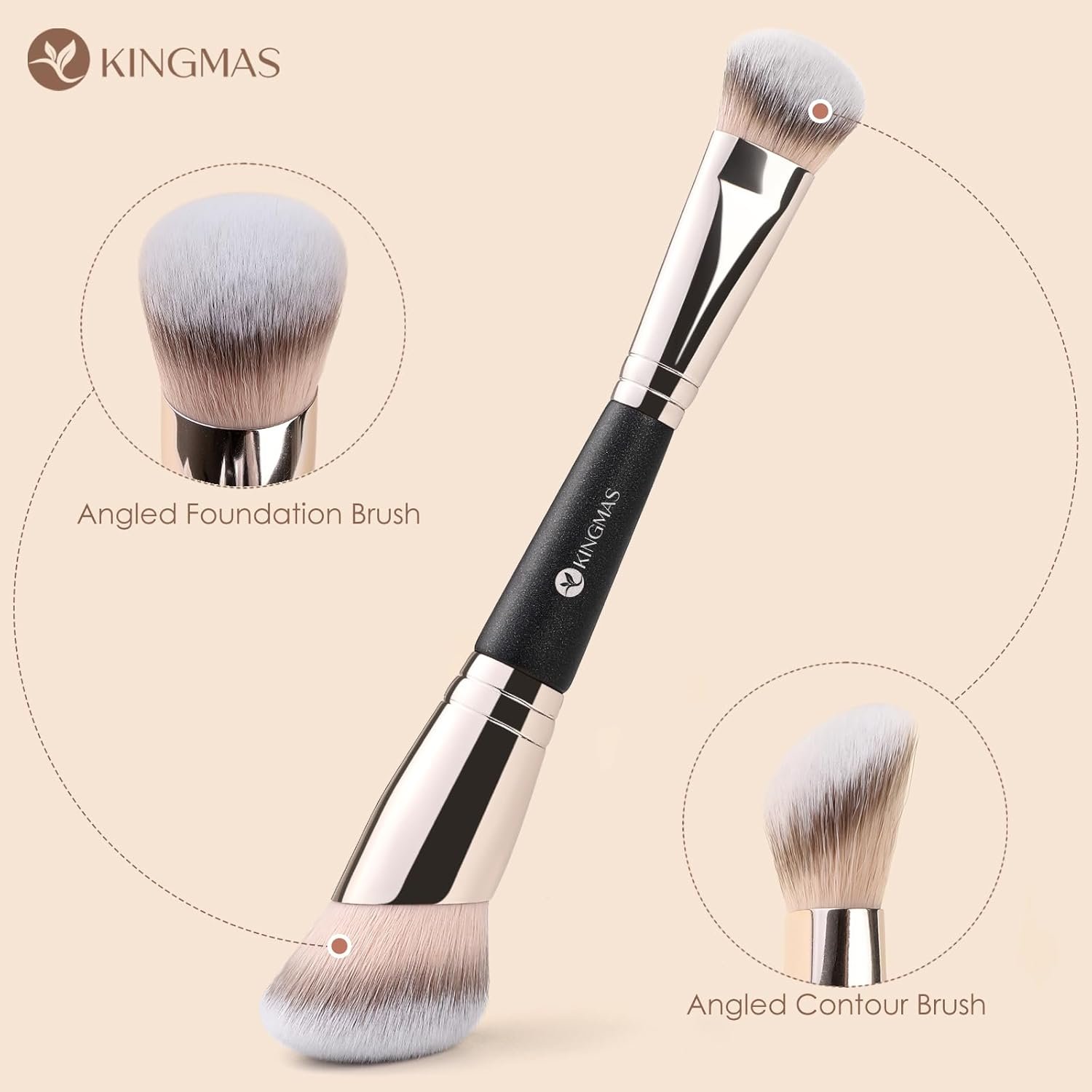 KINGMAS Foundation Concealer Brushes, 2PCS Premium Dual Ended Makeup Brush Set for Powder and Liquid Contour Blending Bronzer Concealer Cream Blush Brush - Image 3