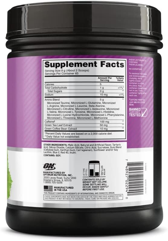Optimum Nutrition Amino Energy - Pre Workout with Green Tea, BCAA, Amino Acids, Keto Friendly, Green Coffee Extract, Energy Powder - Concord Grape, 65 Servings (Packaging May Vary) - Image 6