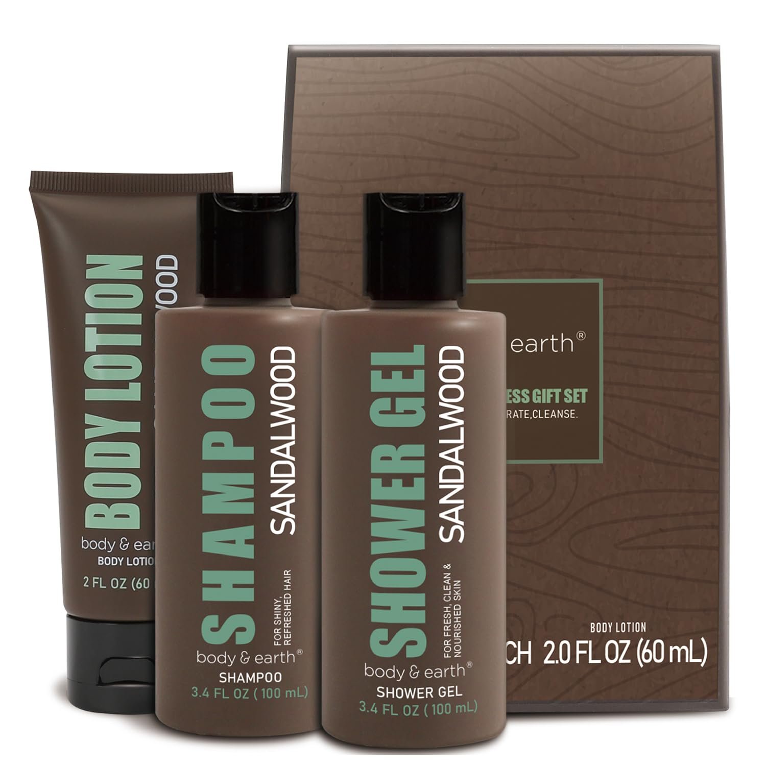 Body & Earth, Father’s Day Gifts, Birthday, Christmas Gifts for Boyfriend Husband, Gift for Men, 3PC Mens Gift Baskets, Mens Hygiene Kit, with Sandalwood Body Wash, Body Lotion and Shampoo
