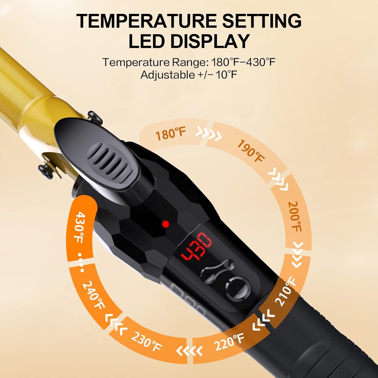 DAN Technology 3/4 Inch Curling Iron Wand, Tourmaline Ceramic Hair Curler with LCD Display (180°F–430°F), Fast Heating, Dual Voltage, Auto Shut-Off, Black & Gold - Image 2