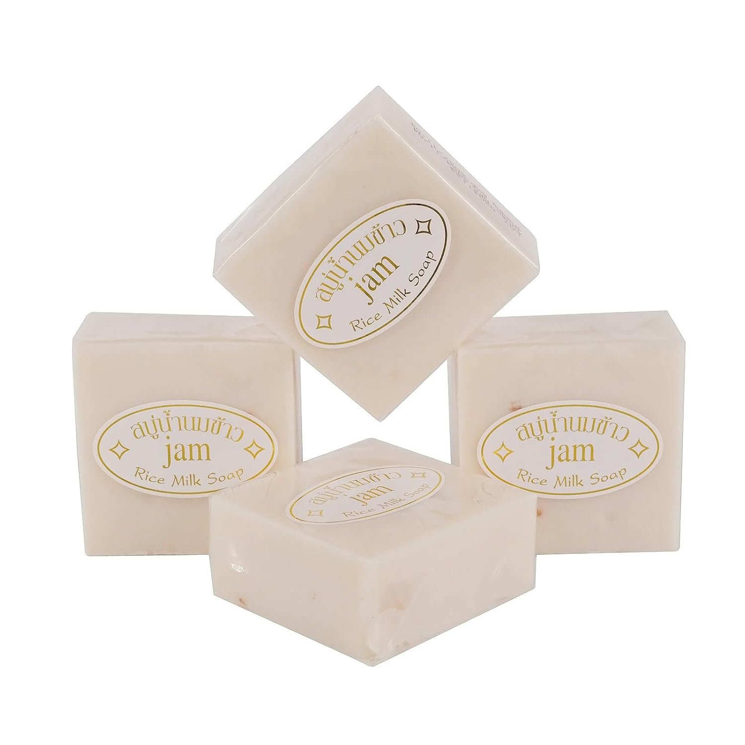 Handmade Genuine Thai Rice Soap 4/8/12PCS sets. 65g/PCS,Cold - Processed.Great for bath, hands, face & gifting (4PCS)