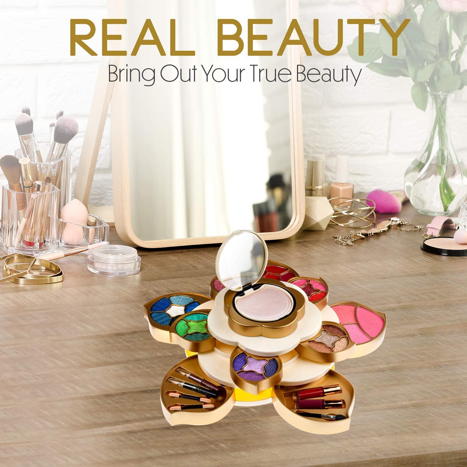 CoralBeau All In One Makeup Kit for Teens and Women - Flower Makeup Set for Girls 10-12 - Pigmented Eyeshadows, Lip Creams, Blushes, Concealer and Mirror - Full Starter Makeup Gift Set for Beginners - Image 6