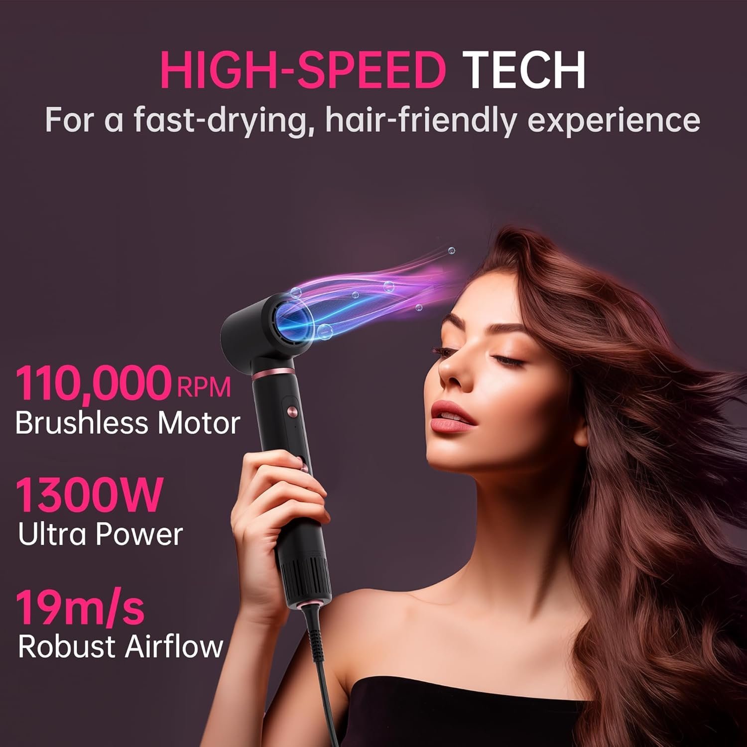 SKIMI 110,000 RPM Brushless Motor Hair Dryer Brush - 5 Multi-Styler for Fast Drying, Curling, Volumizing & Straightening | High-Speed Hot Air Brush for All Hair Types (Black & Red) - Image 3