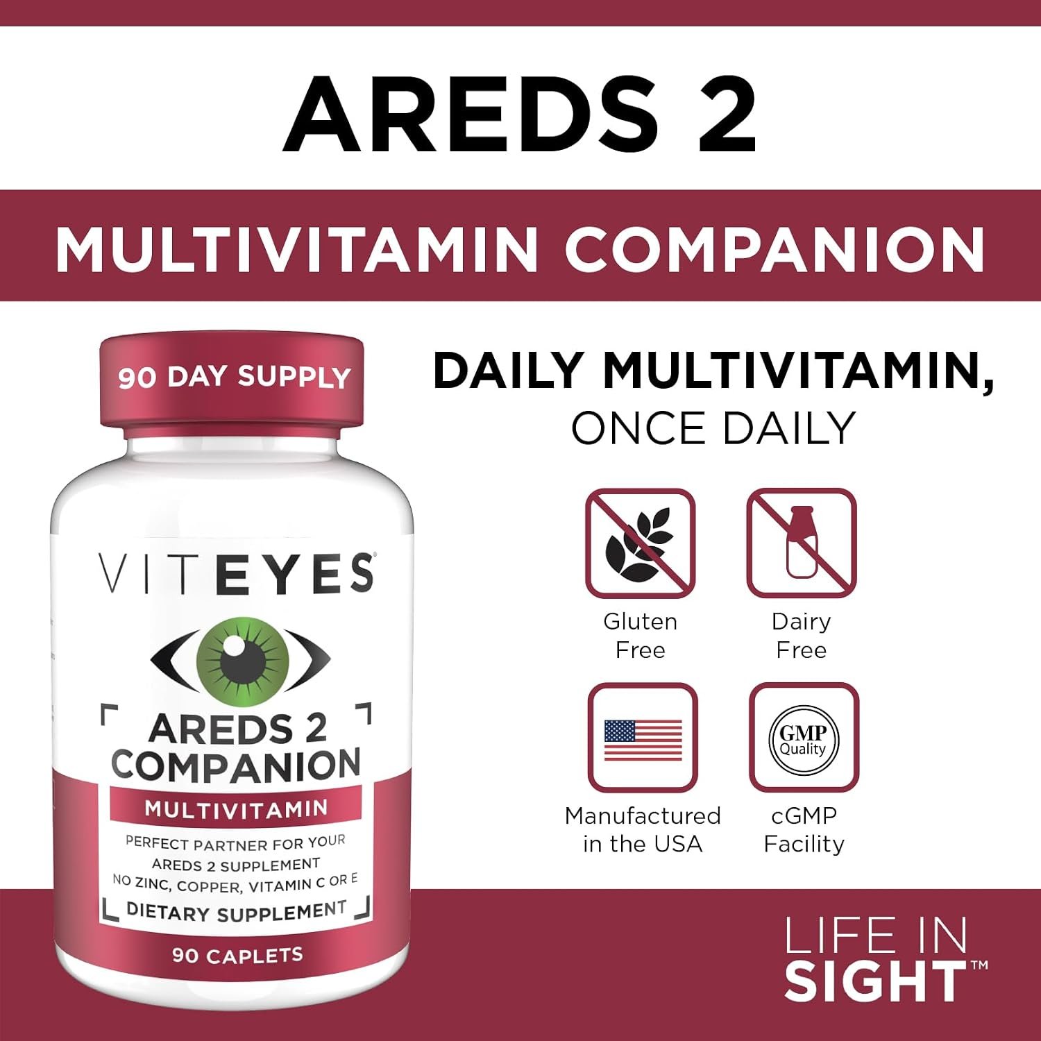 Viteyes Classic AREDS 2 Companion Multivitamin Supplement, Comprehensive Multivitamin Formula for AREDS 2 Users, 90 Capsules - Image 5
