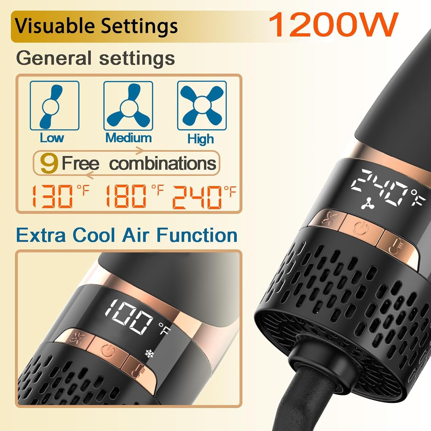 Nicebay Hair Dryer Brush, Blow Dryer Brush for Women Fast Styling, One Step Blowout Brush Hair Dryer with Display Screen-Less Frizz, More Shine, Oval Ceramic Barrel, Negative Ion - Image 4