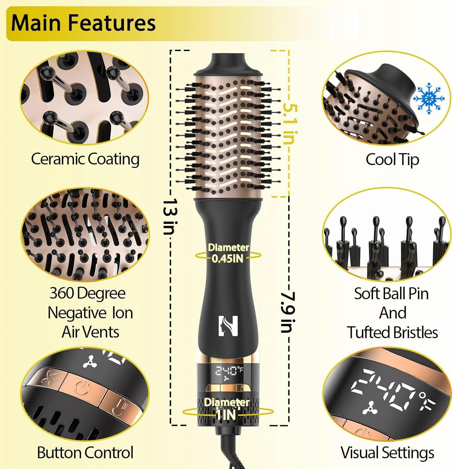 Nicebay Hair Dryer Brush, Blow Dryer Brush for Women Fast Styling, One Step Blowout Brush Hair Dryer with Display Screen-Less Frizz, More Shine, Oval Ceramic Barrel, Negative Ion - Image 5