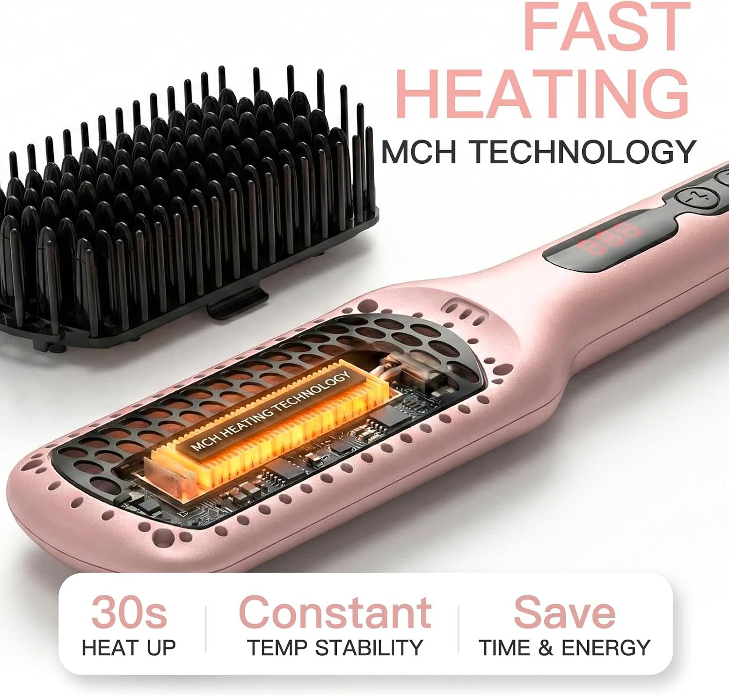 MegaWise Hair Straightener Brush KL1025-2-in-1 Ionic Hair Straightening & Detangling Brush with Adjustable Temperature, Anti-Scald Technology, and Auto Shut-Off - Ideal for All Hair Types - Image 4