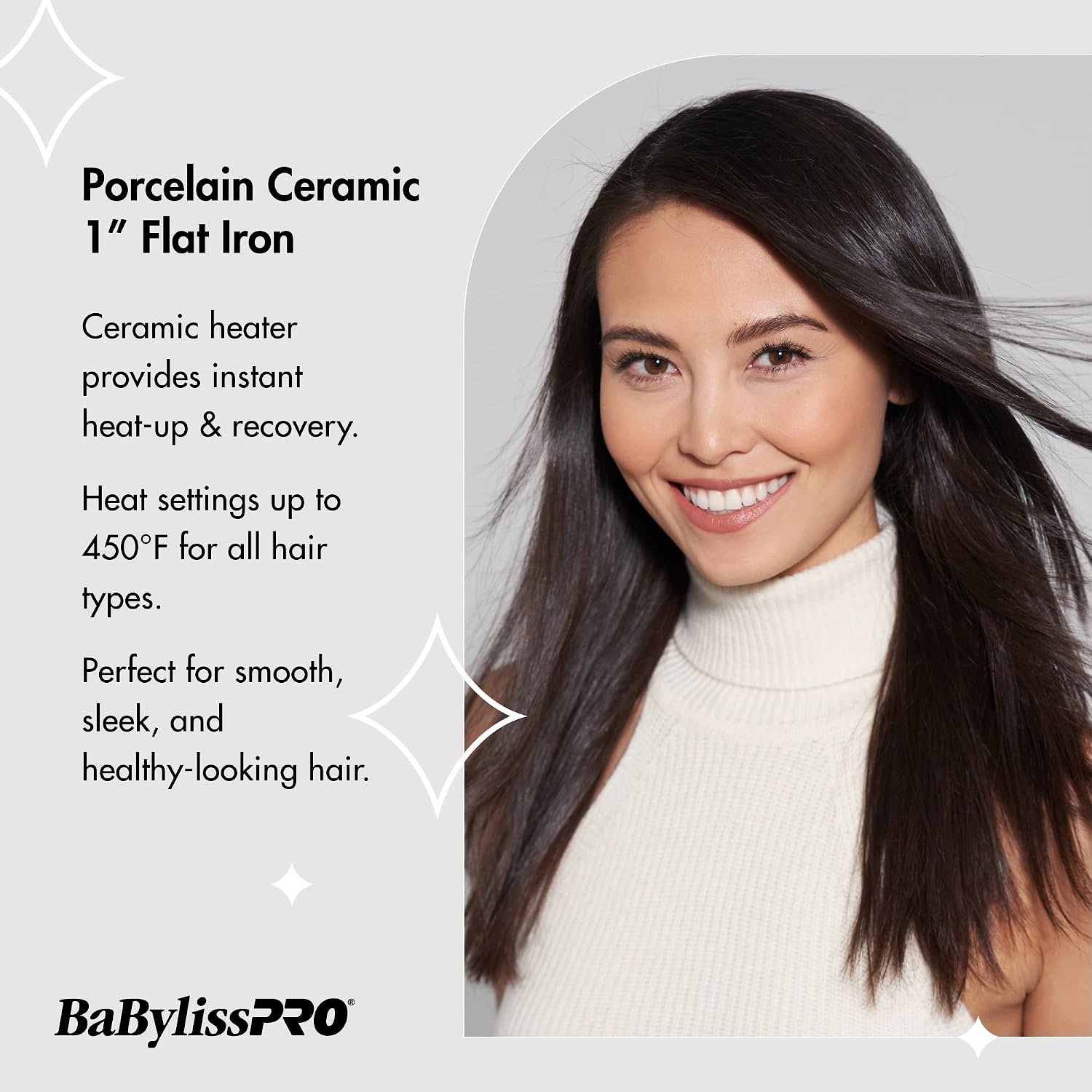BaBylissPRO Porcelain Flat Iron Hair Straightener, Hair Straightener Iron for Professional Salon Results and All Hair Types - Image 3
