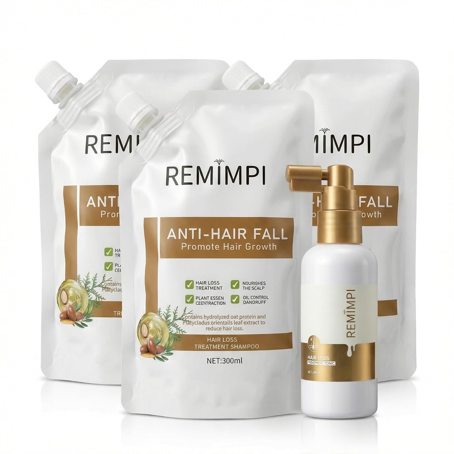 Anti Hair Loss Shampoo & Scalp Tonic Set, Strengthening Hair Care for Thinning Hair, Oil Control & Anti-Dandruff, Long-Term Scalp Balance, 3 Shampoo + 1 Tonic