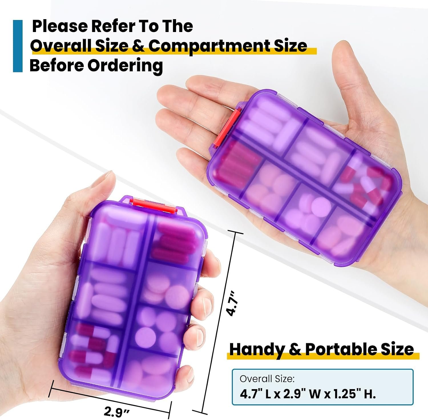 14 GRIDS Travel Pill Organizer Box with Labels - Travel Medicine Case Kit - Pocket Daily Pharmacy Container - Travel Medication Holder Dispenser for Fish Oil Vitamin Supplement Storage - Clear Purple - Image 3