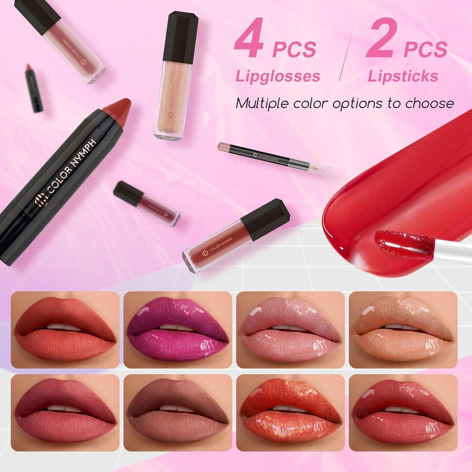 Color Nymph Starter Makeup Kit for Tweens Girls, Train Case for Women Full Kit with Eye Shadow, Lipstick, Blush, Brushes, Lipgloss, Mascara, Brow Wax and Mirror Pink Full Starter Cosmetics Set - Image 3