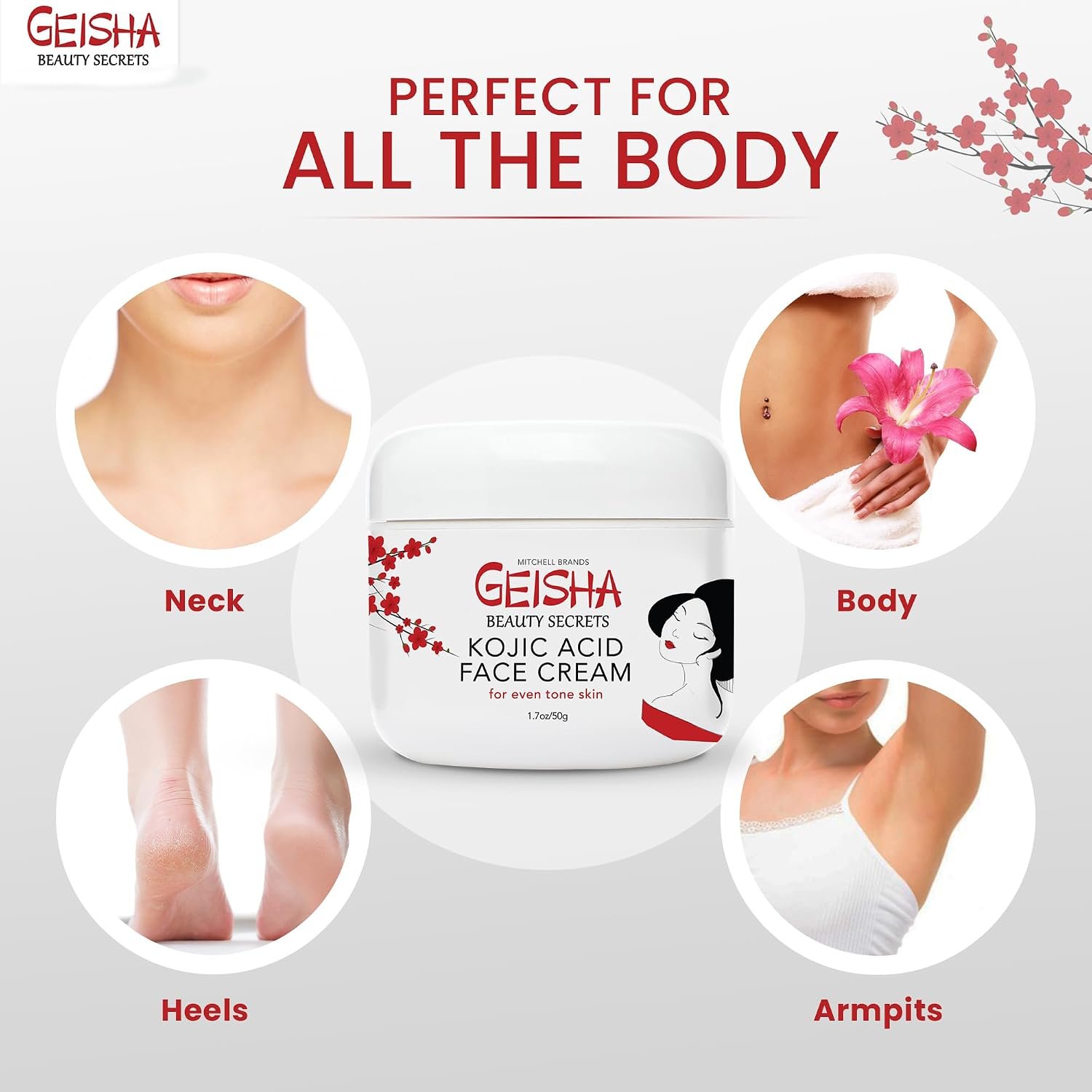 OMIC Geisha Kojic Acid Cream - 1.7 fl oz / 50 ml - Skin Brightening Cream for Face, Body, Hands - with Glycolic Acid - Image 3
