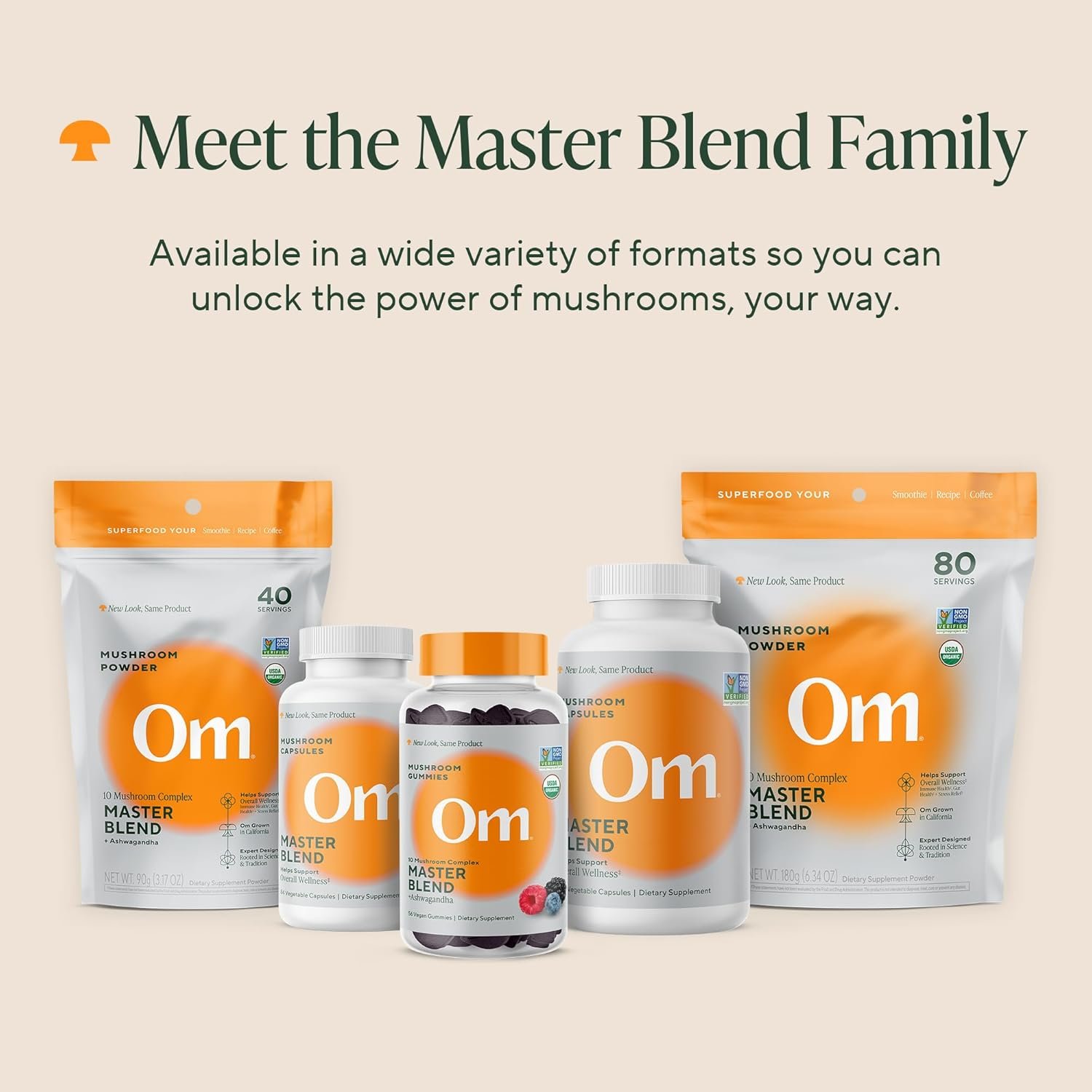 Om Master Blend Mushroom Capsules - Organic Mushroom Supplement with 10 Mushrooms and Ashwagandha – Supports Immunity, Gut Health & Stress Relief, 168 Count (56 Servings) - Image 7