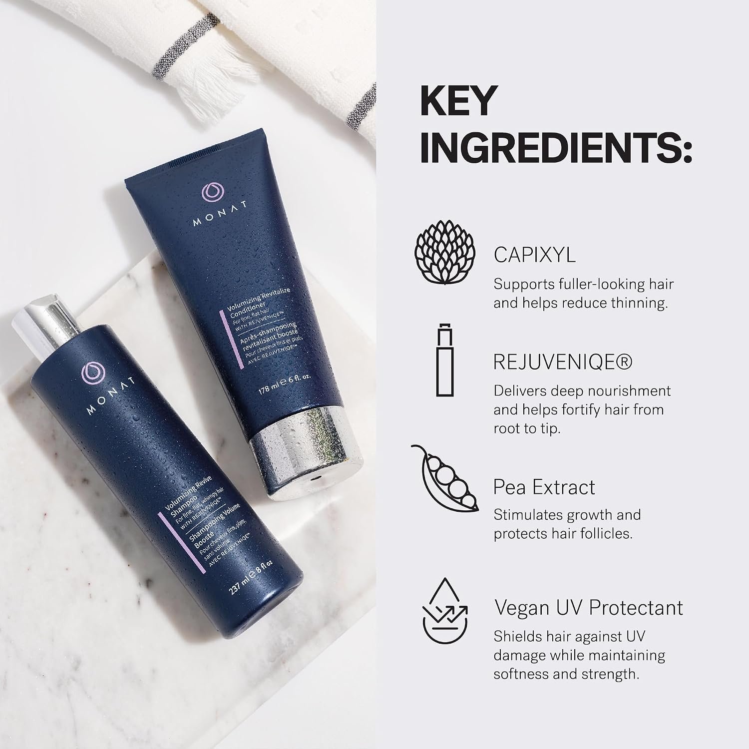 MONAT Volumizing Shampoo & Conditioner Set Infused with REJUVENIQE – Lightweight Care for Fine, Flat Hair – Enhances Volume, Adds Softness and Shine – Net Wt. 237 ml (8 fl. oz.) & 177 ml (6 fl. oz.) - Image 6