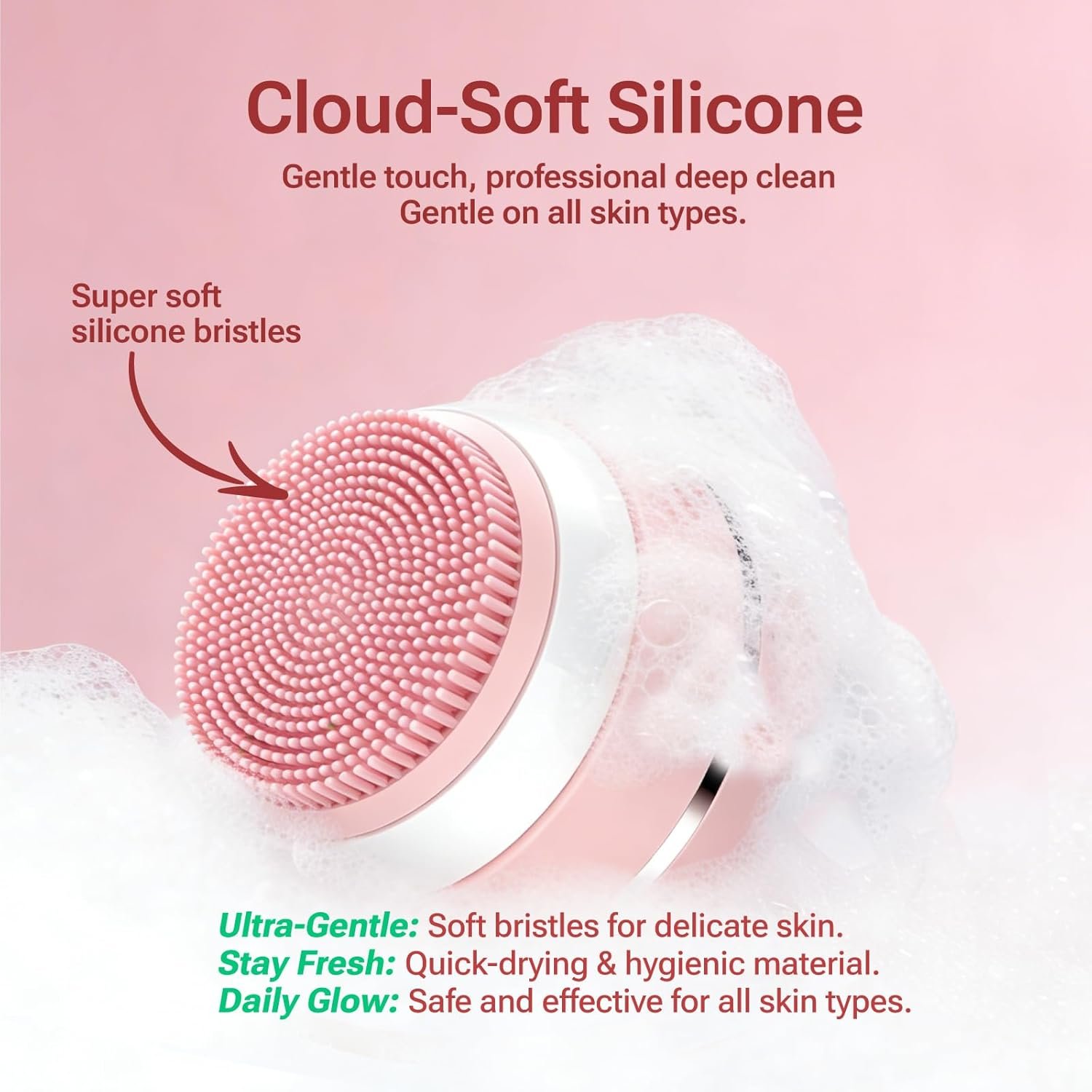 Electric Face Scrubber & Silicone Facial Cleansing Brush - Waterproof Sonic Face Brush Exfoliator with LED Screen, 3 Beauty Light Modes, Rechargeable Face Wash Brush for Deep Cleaning & Massage-Pink - Image 3