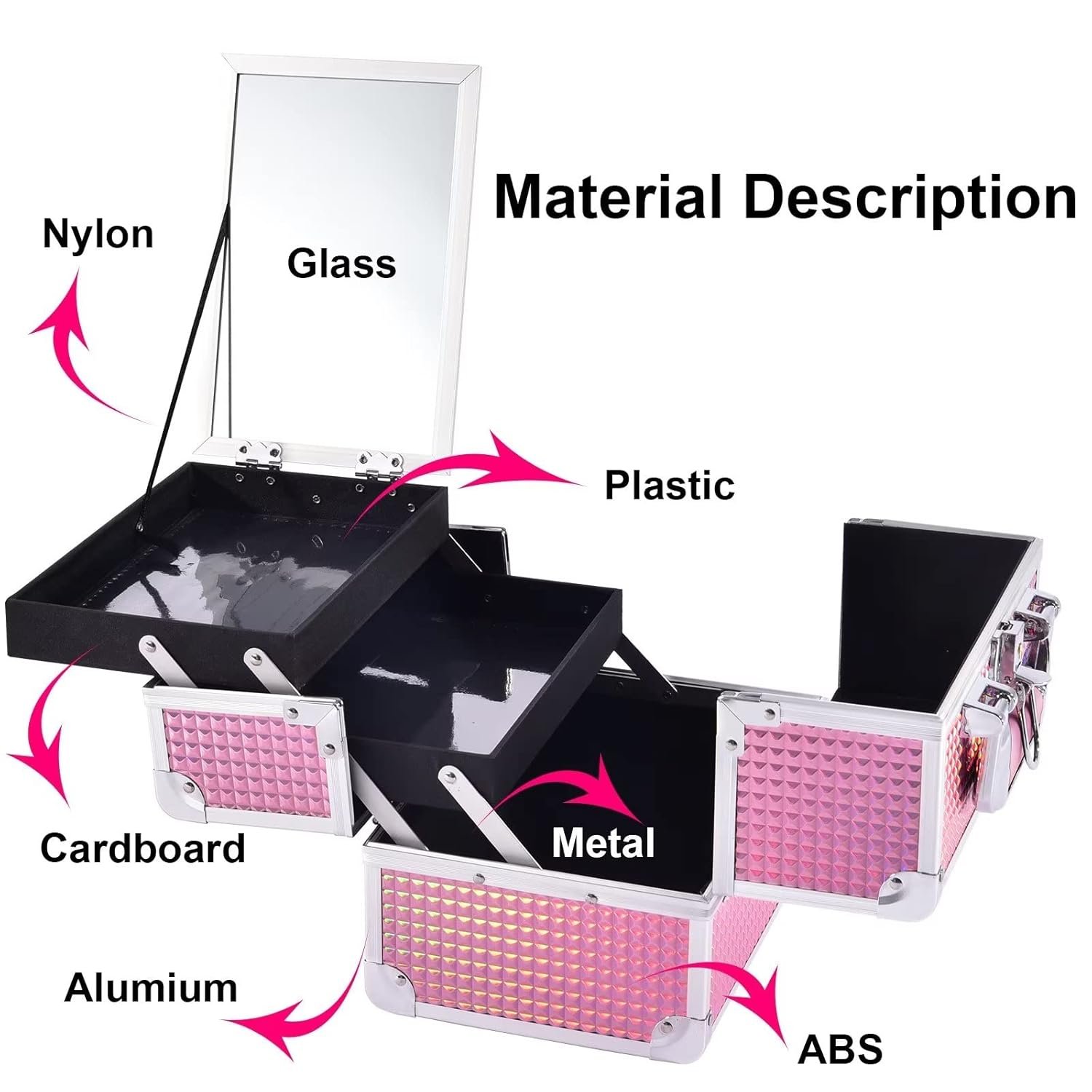 Joligrace Makeup Train Case Makeup Case Organizer Portable Cosmetic Box Storage with 2 Trays Mirror Locking Make Up Travel Case for Nail Kits Cosmetics Craft Traveling Makeup Box Mermaid Pink - Image 9