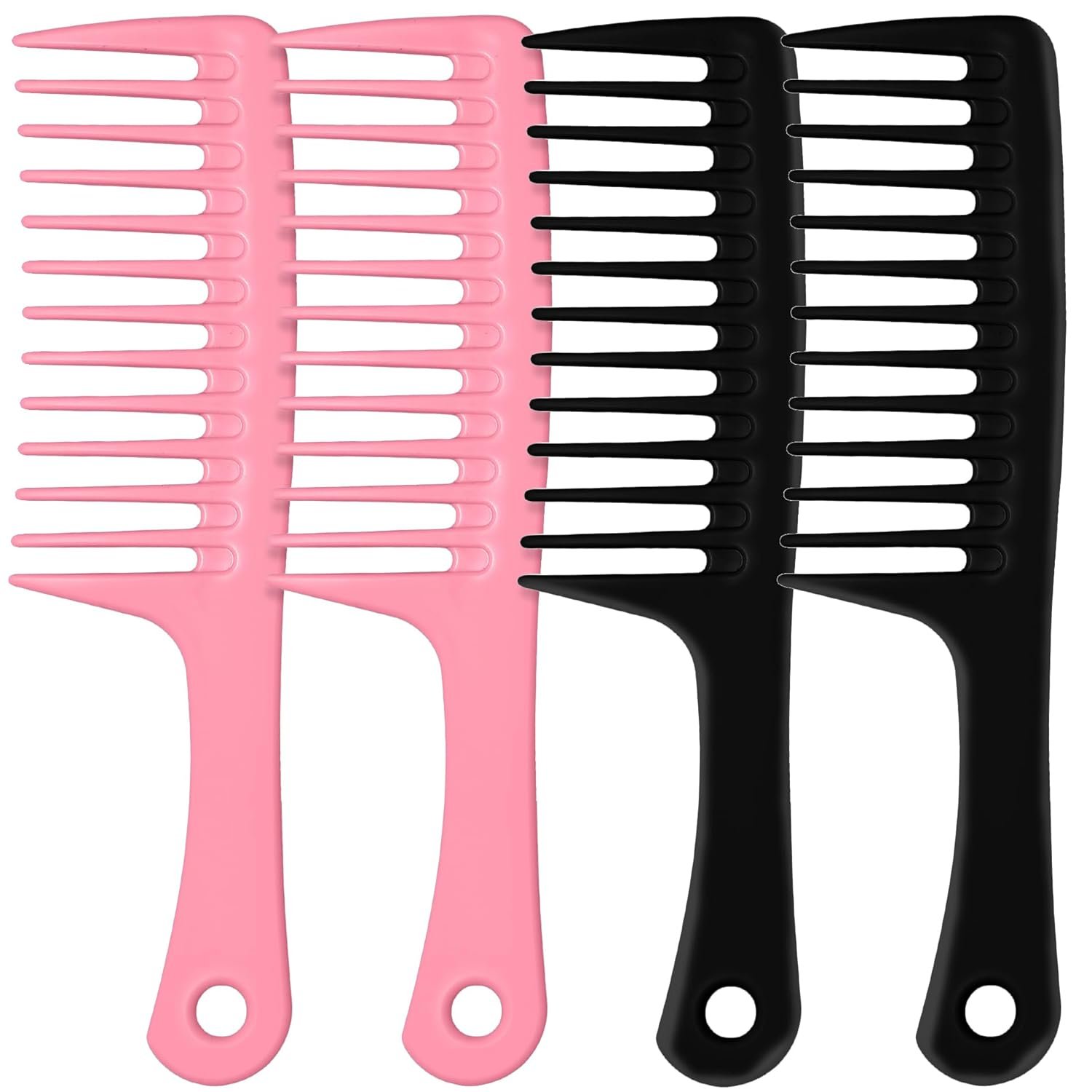 MODENGKONGJIAN 4PCS Wide Tooth Comb, Large Hair Detangling Comb Styling Comb for Curly, Wet, Long Hair with Handgrip (Black & Pink)