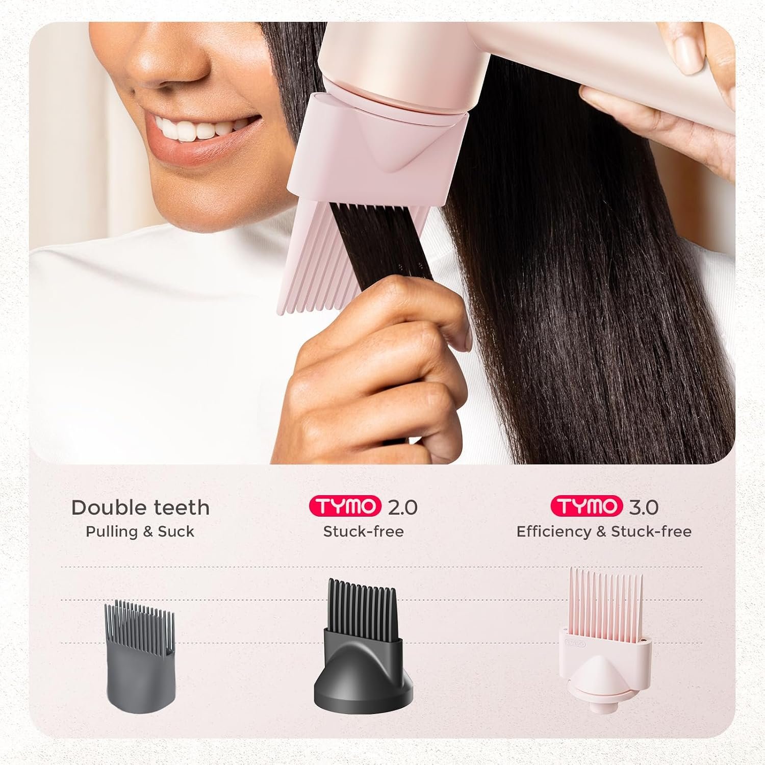 TYMO Blow Dryer with Comb – 1500W Professional High Speed Hair Dryer, 110,000RPM Fast Drying, 200 Million Ionic Hairdryer with Diffuser & Concentrator for Curly Hair, Lightweight & Less Heat Damage - Image 5