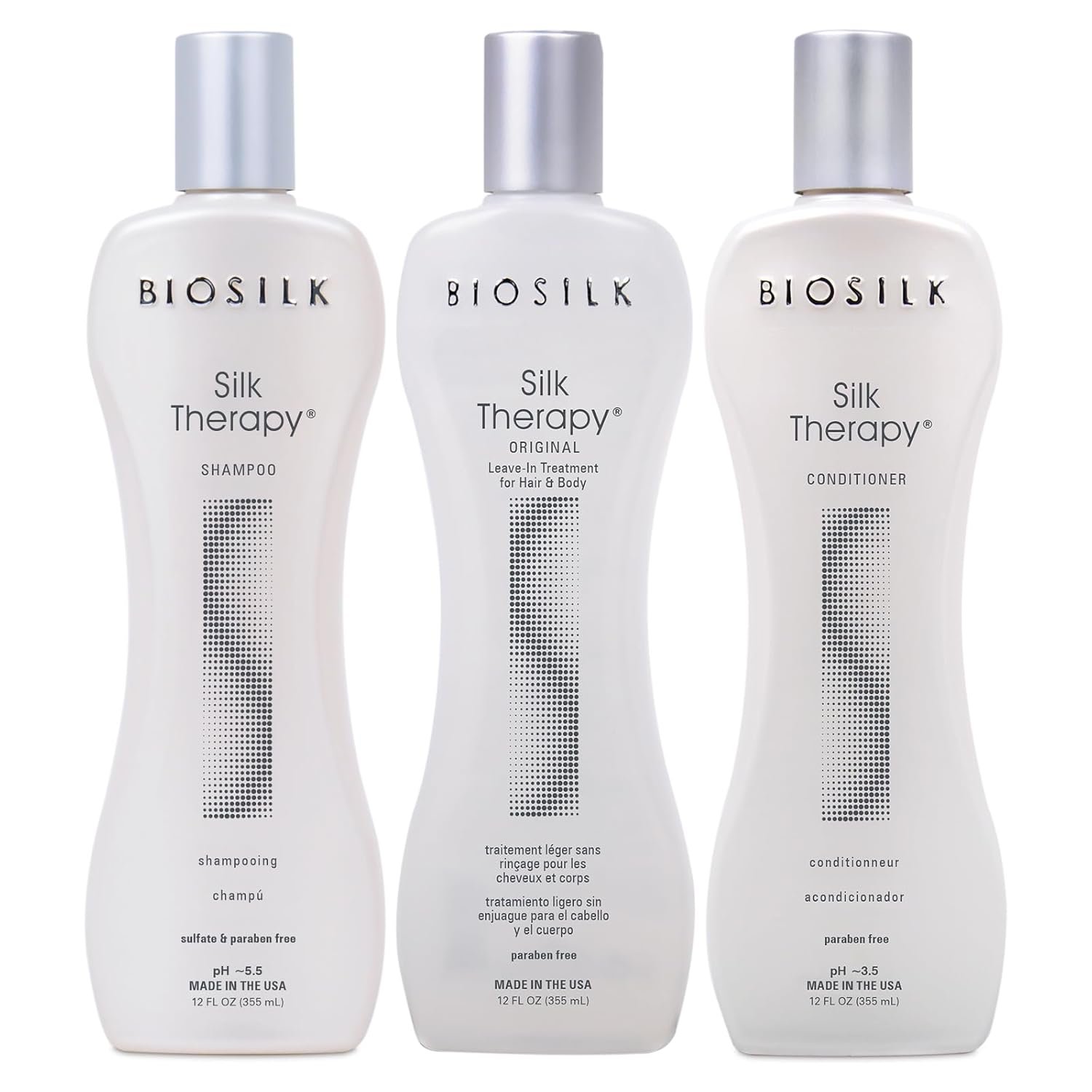 BioSilk 3-Piece Silk Therapy Kit, Shampoo, Conditioner & Serum for Healthy, Shiny, Manageable Hair, Sulfate-Free, Paraben-Free, Cruelty-Free, 12 Oz Haircare Set